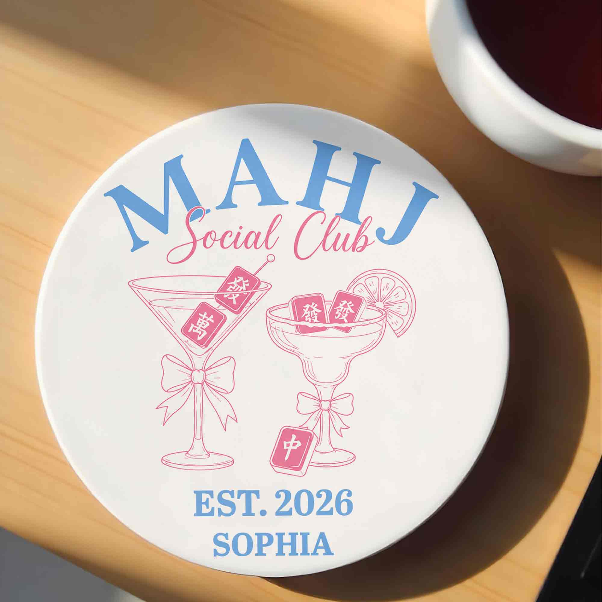 Personalized Mahjong Lover Ceramic Coaster Custom Name Gift