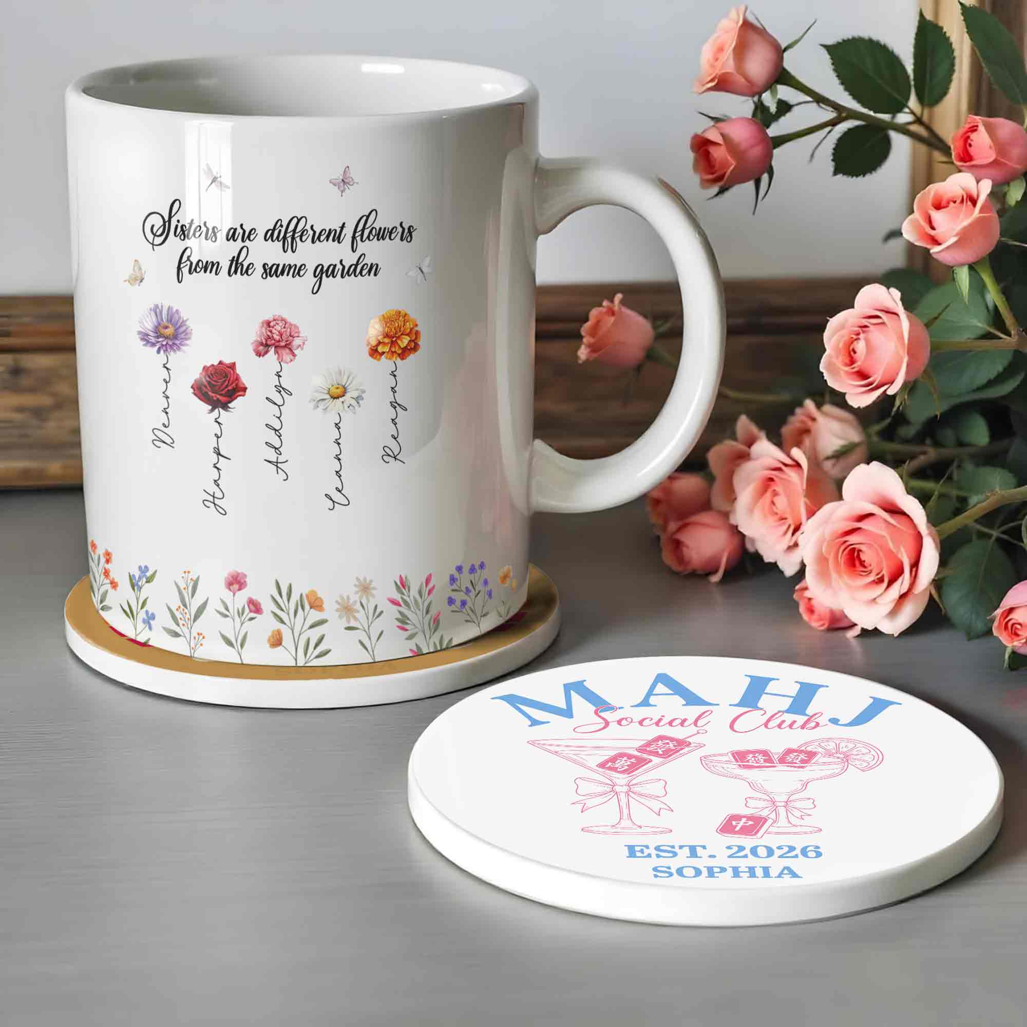 Personalized Mahjong Lover Ceramic Coaster Custom Name Gift