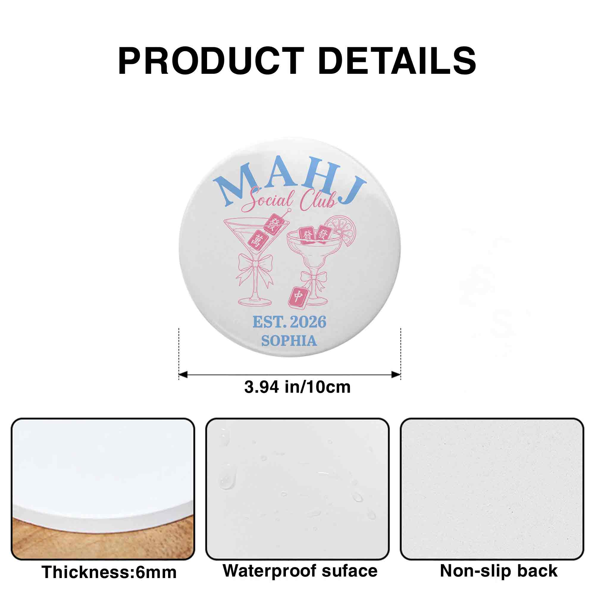 Personalized Mahjong Lover Ceramic Coaster Custom Name Gift