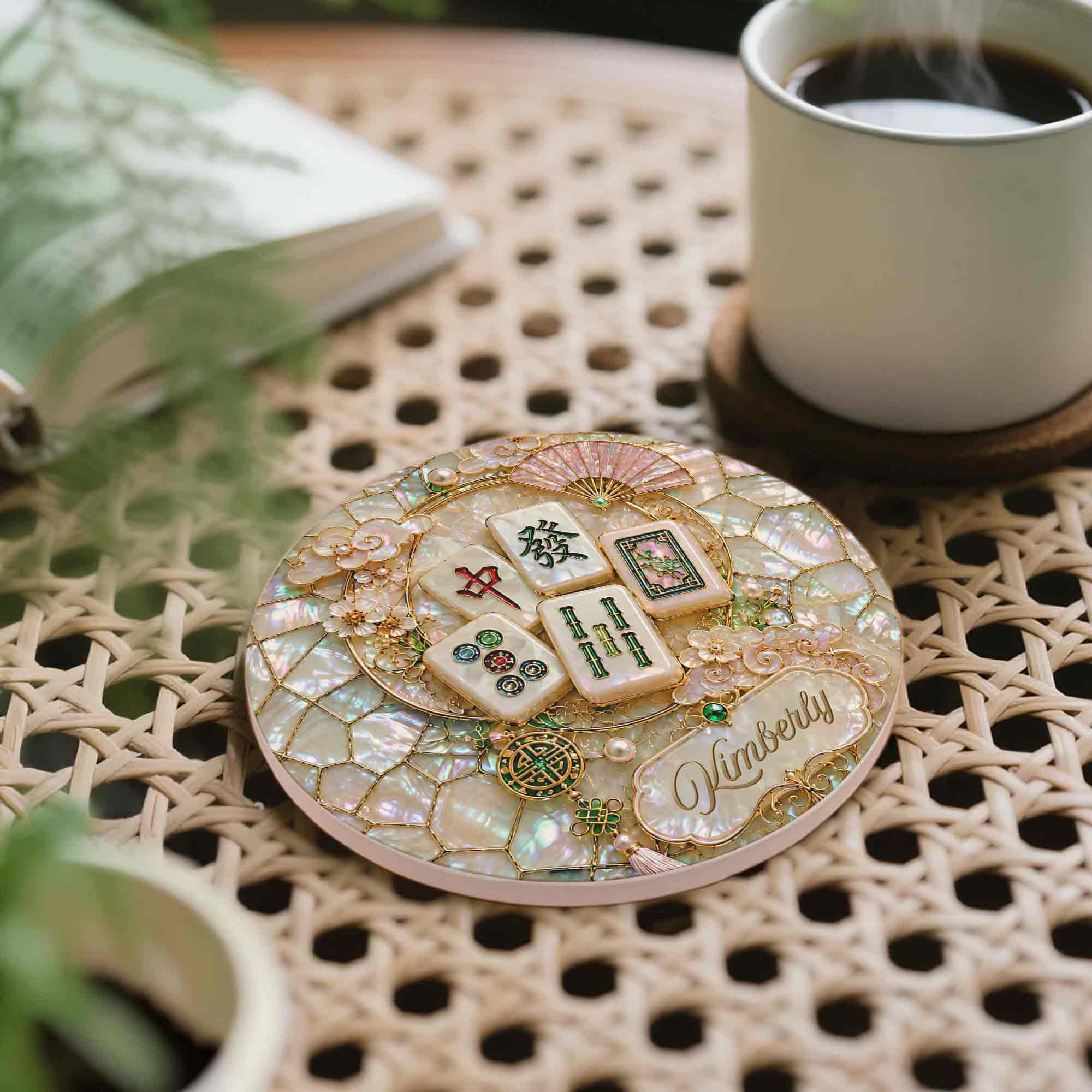 Personalized Mahjong Ceramic Coaster Custom Name Gift for Mom