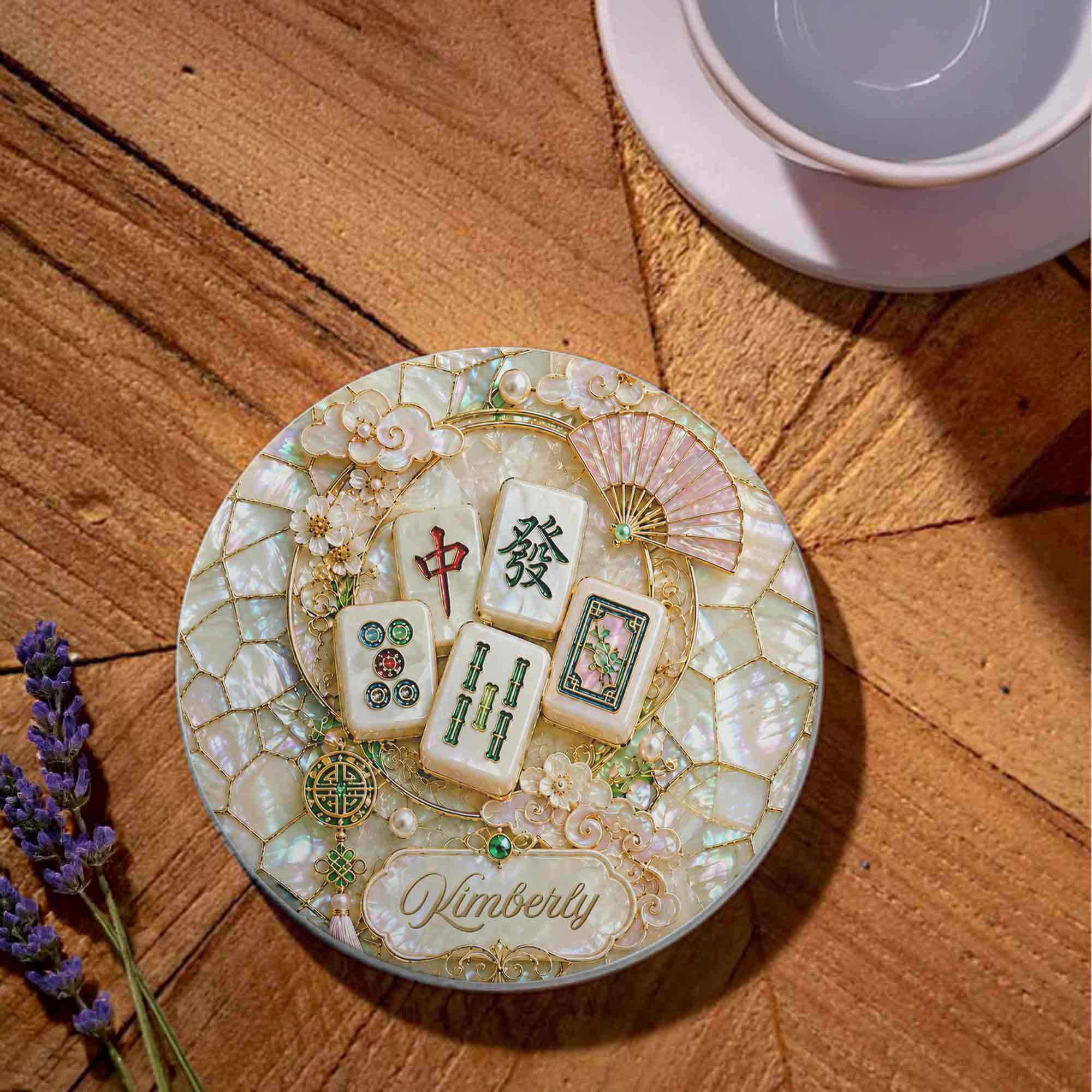 Personalized Mahjong Ceramic Coaster Custom Name Gift for Mom
