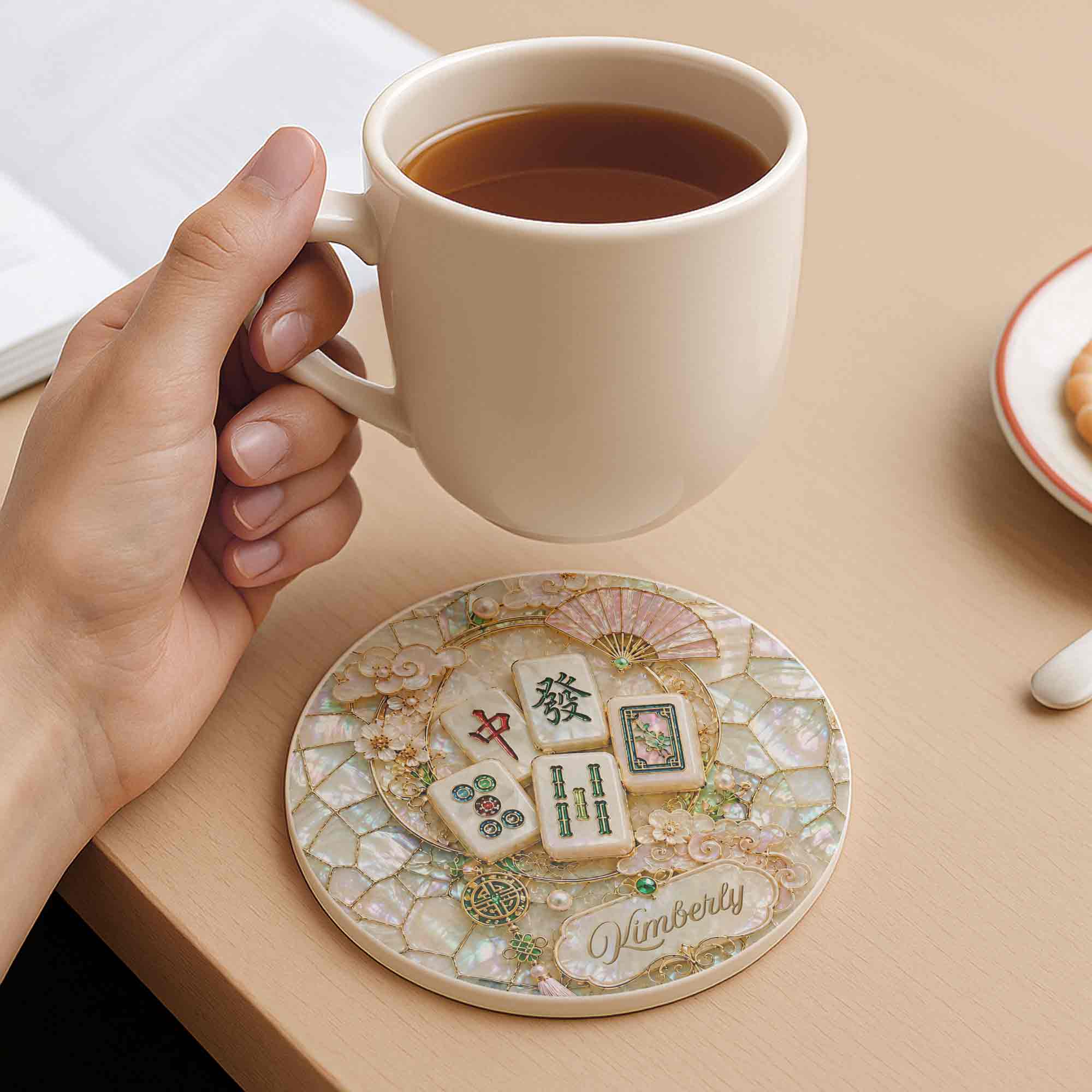 Personalized Mahjong Ceramic Coaster Custom Name Gift for Mom