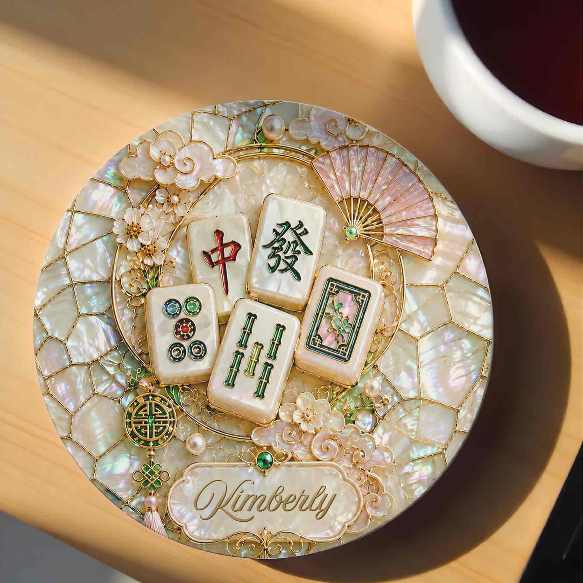 Personalized Mahjong Ceramic Coaster Custom Name Gift for Mom