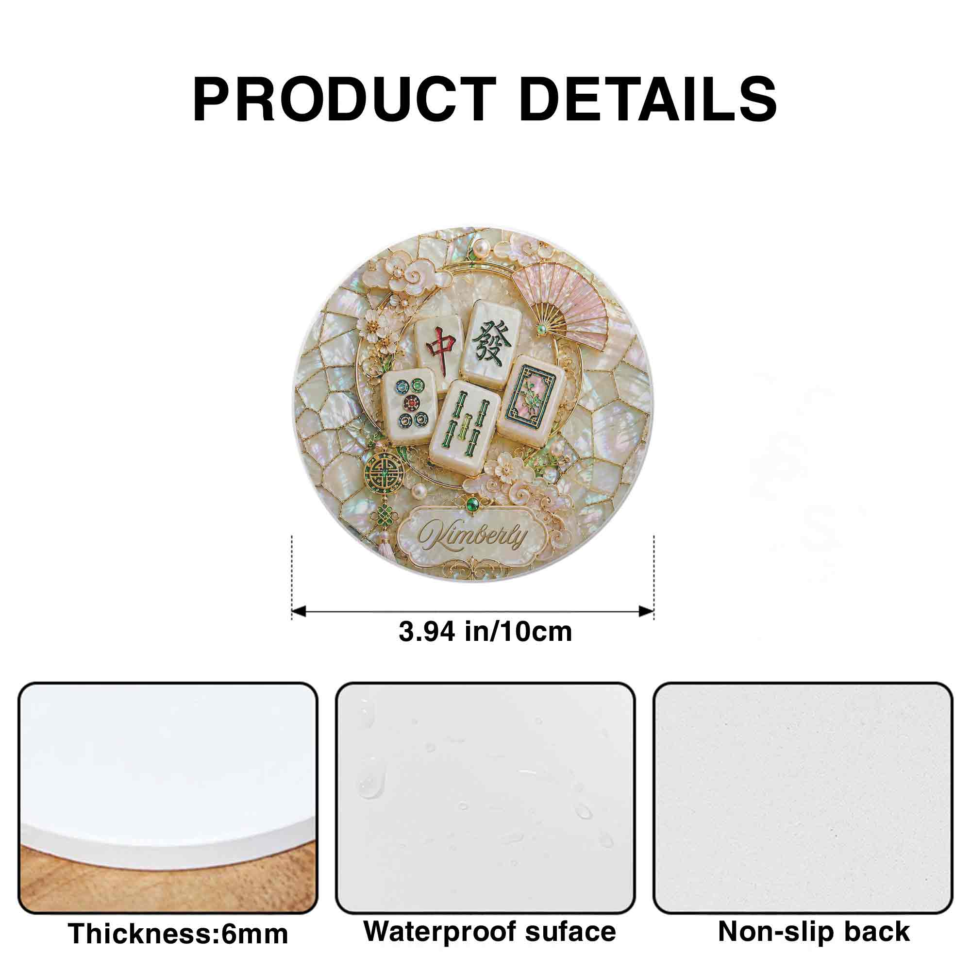 Personalized Mahjong Ceramic Coaster Custom Name Gift for Mom