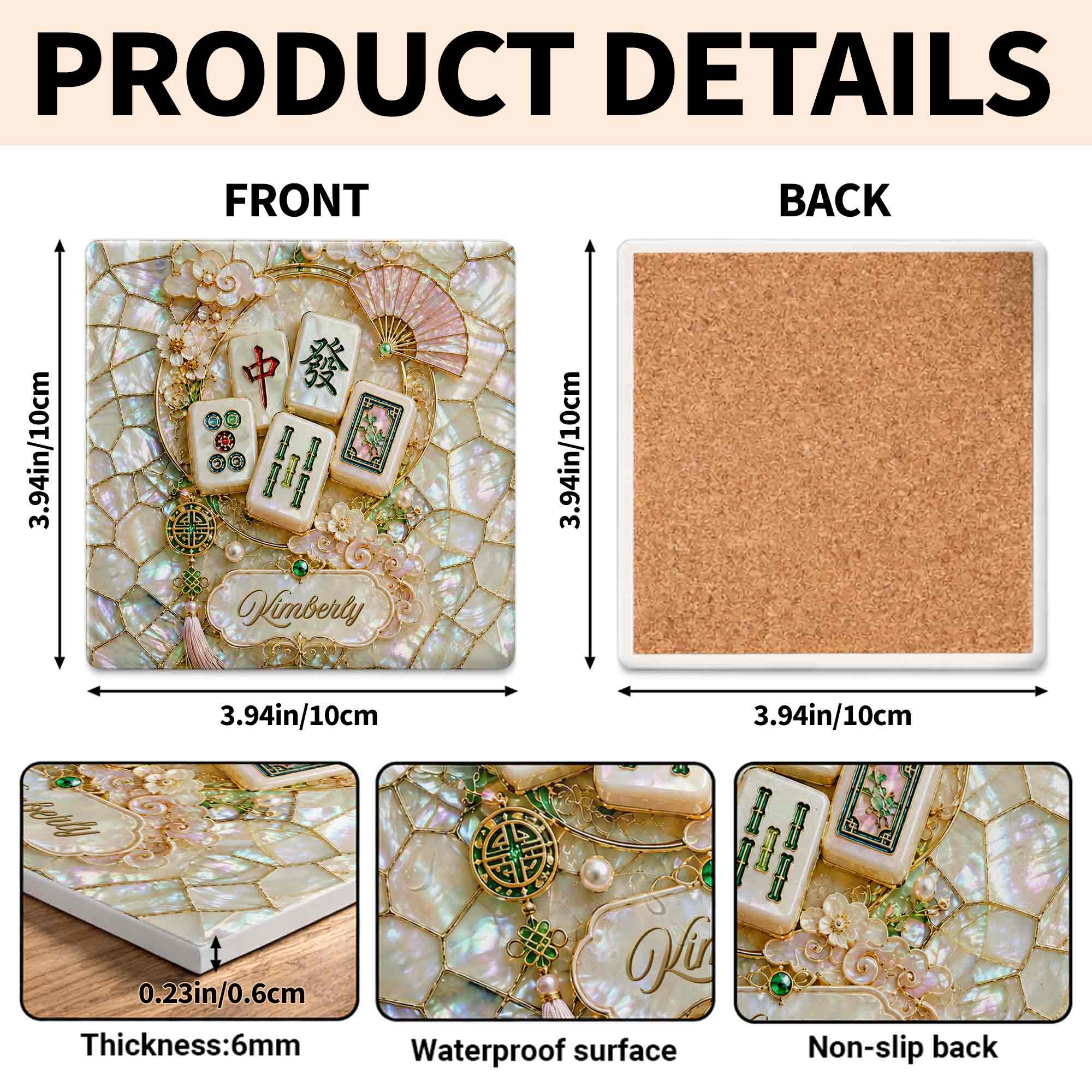 Personalized Mahjong Tiles Ceramic Coaster Custom Gift for Grandma
