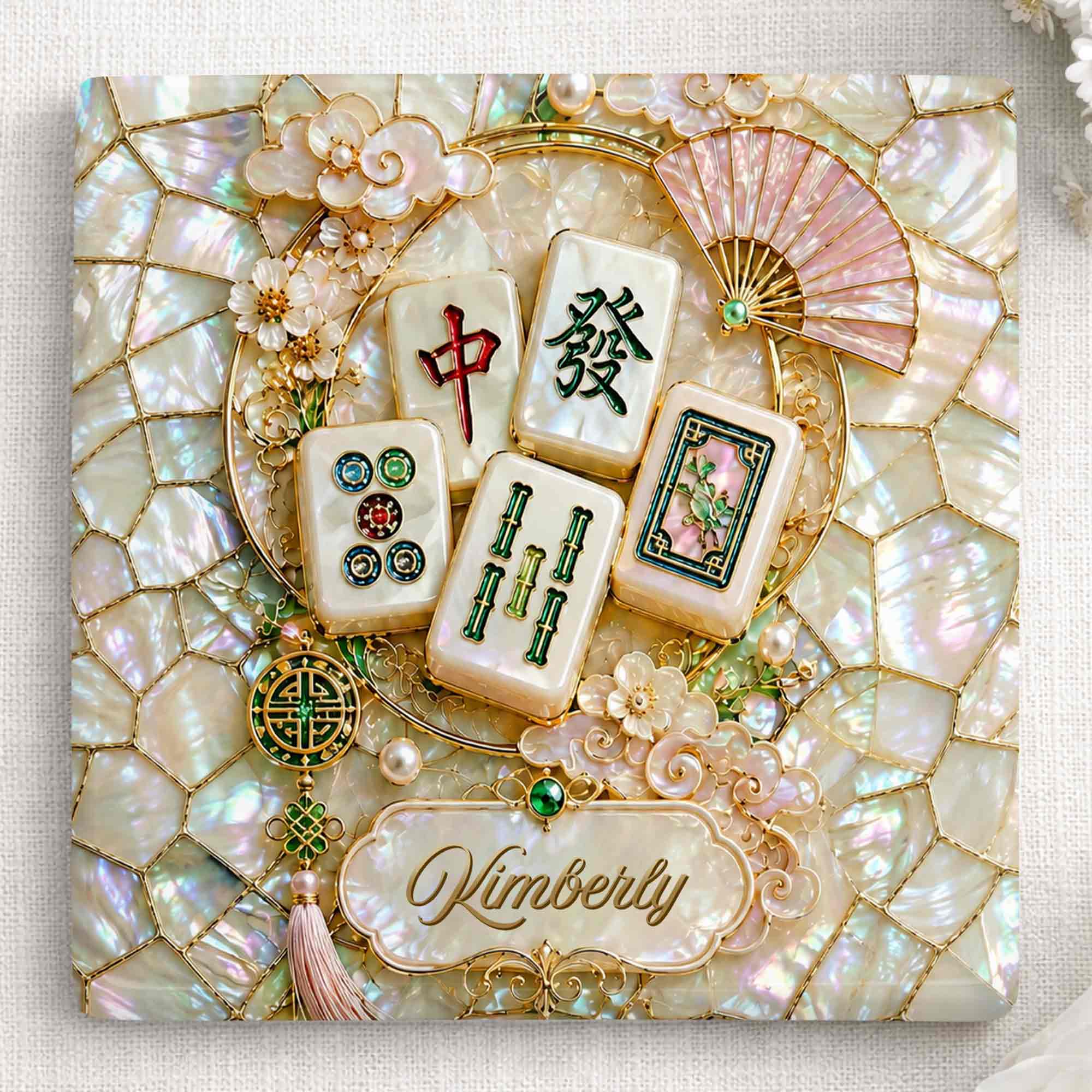 Personalized Mahjong Tiles Ceramic Coaster Custom Gift for Grandma