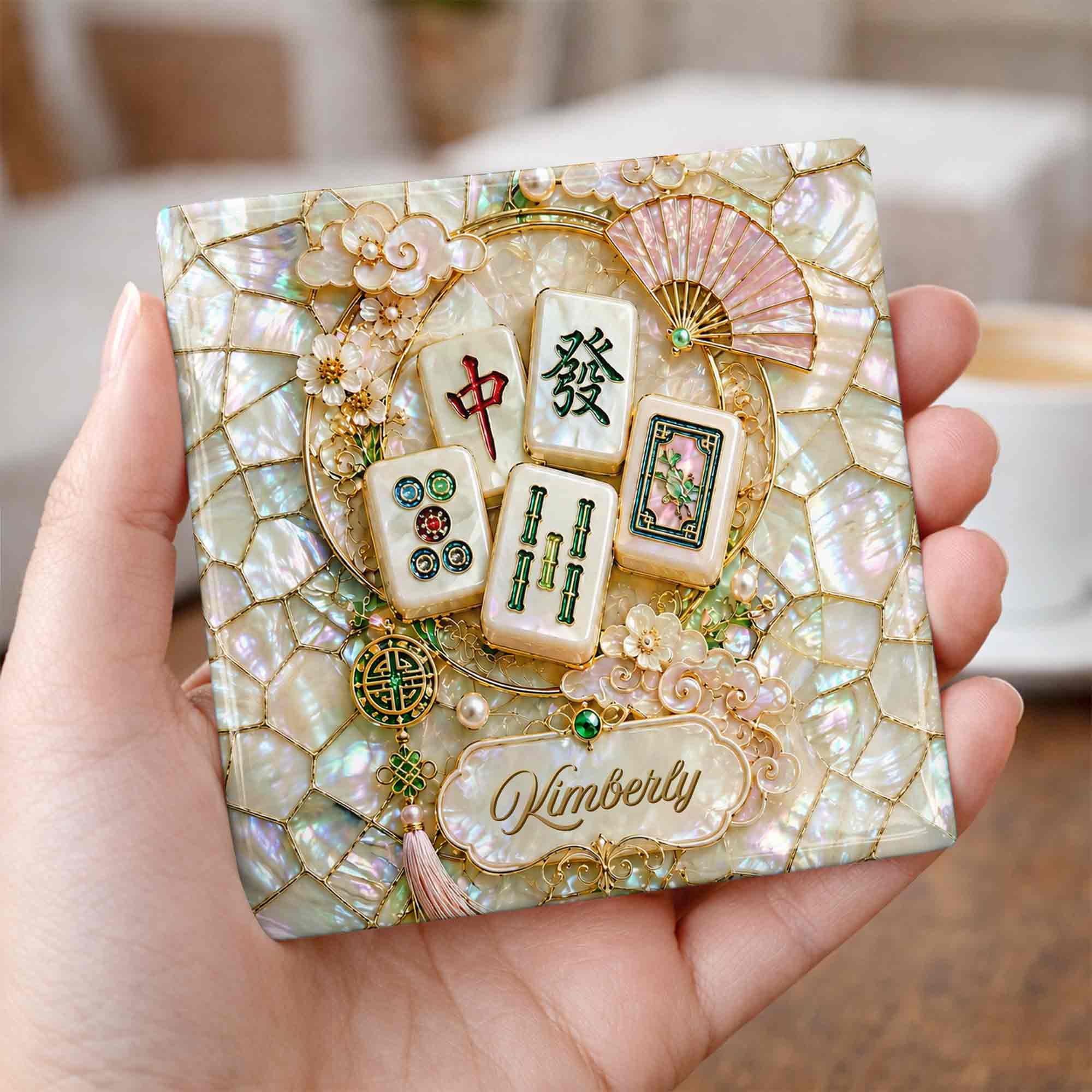 Personalized Mahjong Tiles Ceramic Coaster Custom Gift for Grandma