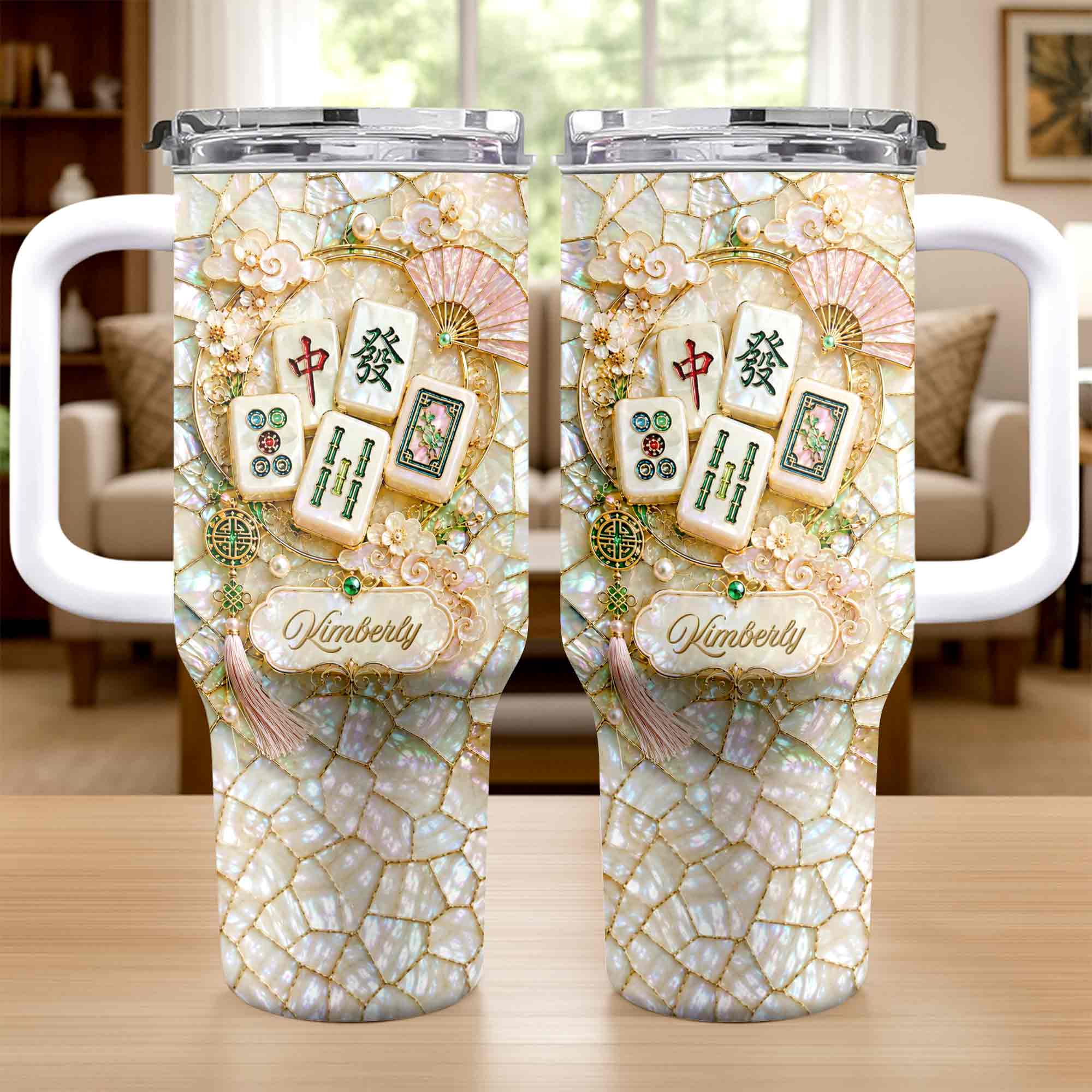 Personalized 40oz Stainless Steel Tumbler Mahjong Design Gift