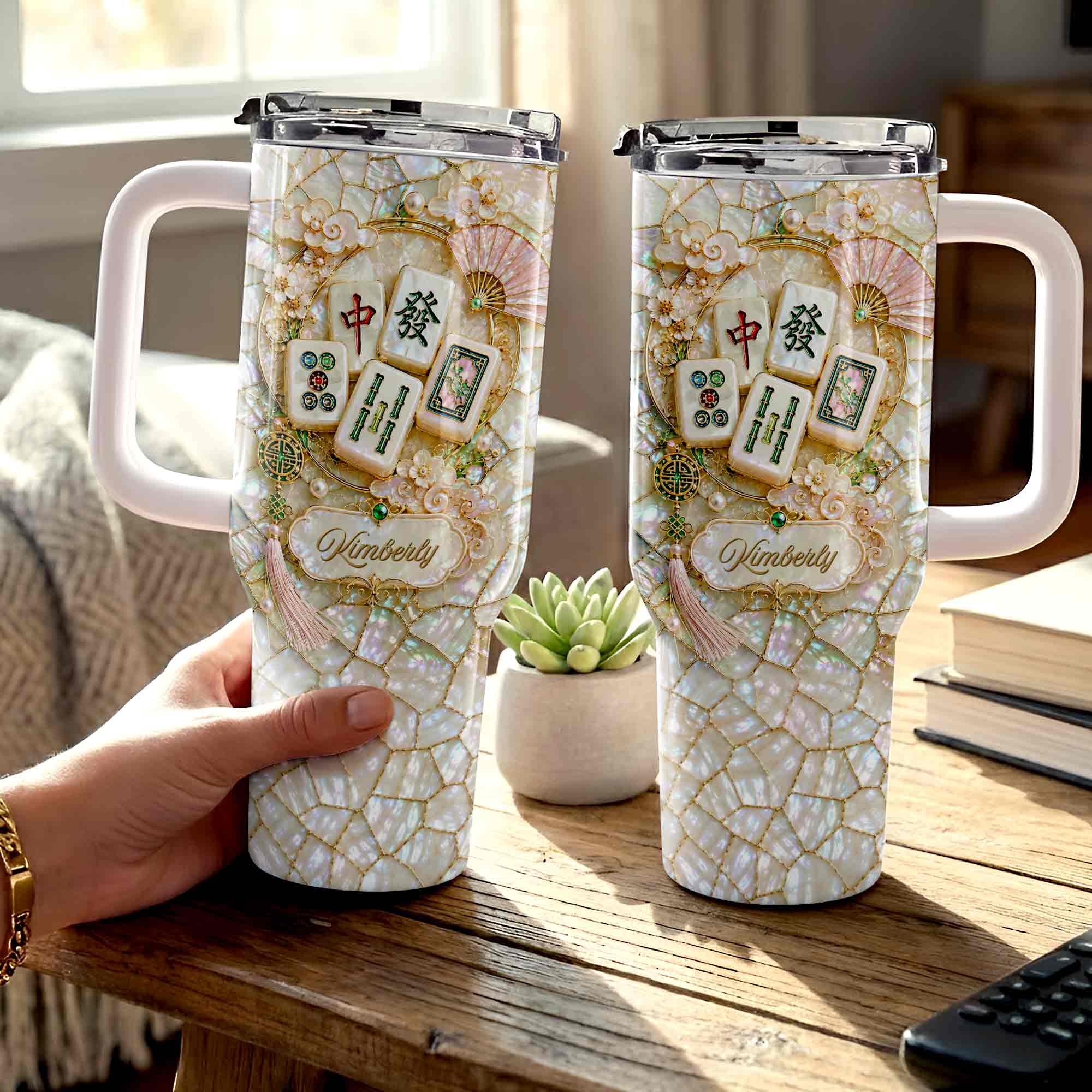 Personalized 40oz Stainless Steel Tumbler Mahjong Design Gift