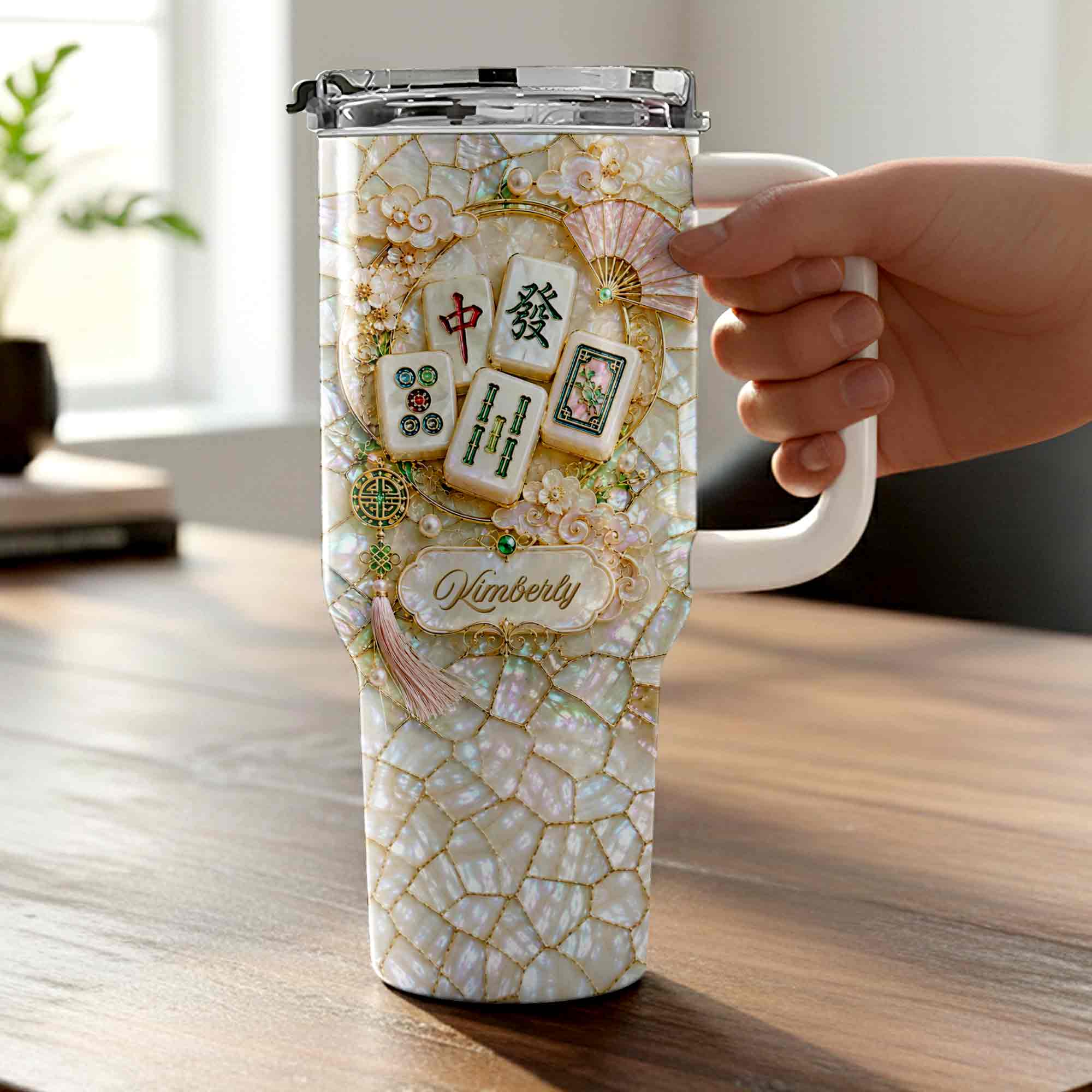 Personalized 40oz Stainless Steel Tumbler Mahjong Design Gift