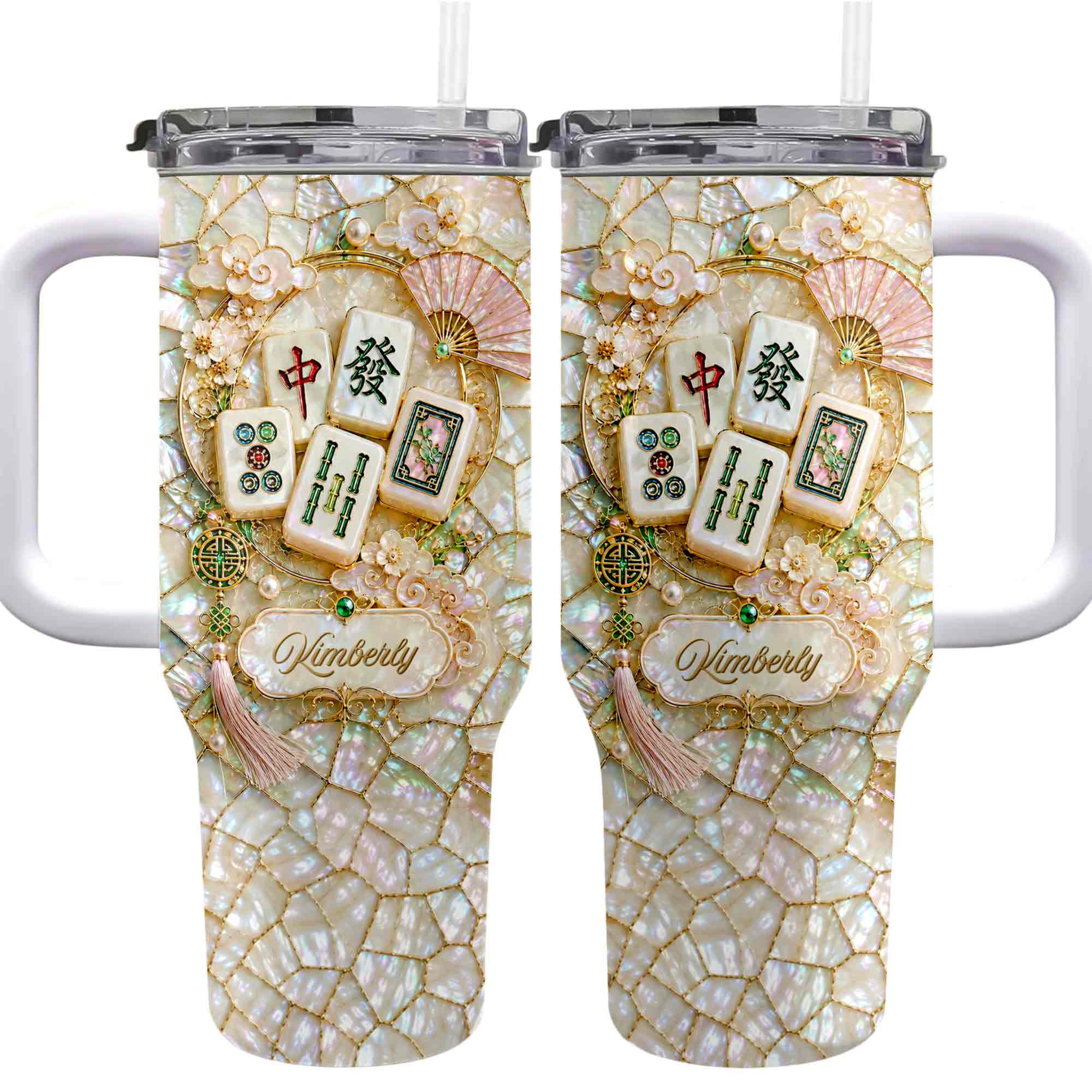 Personalized 40oz Stainless Steel Tumbler Mahjong Design Gift