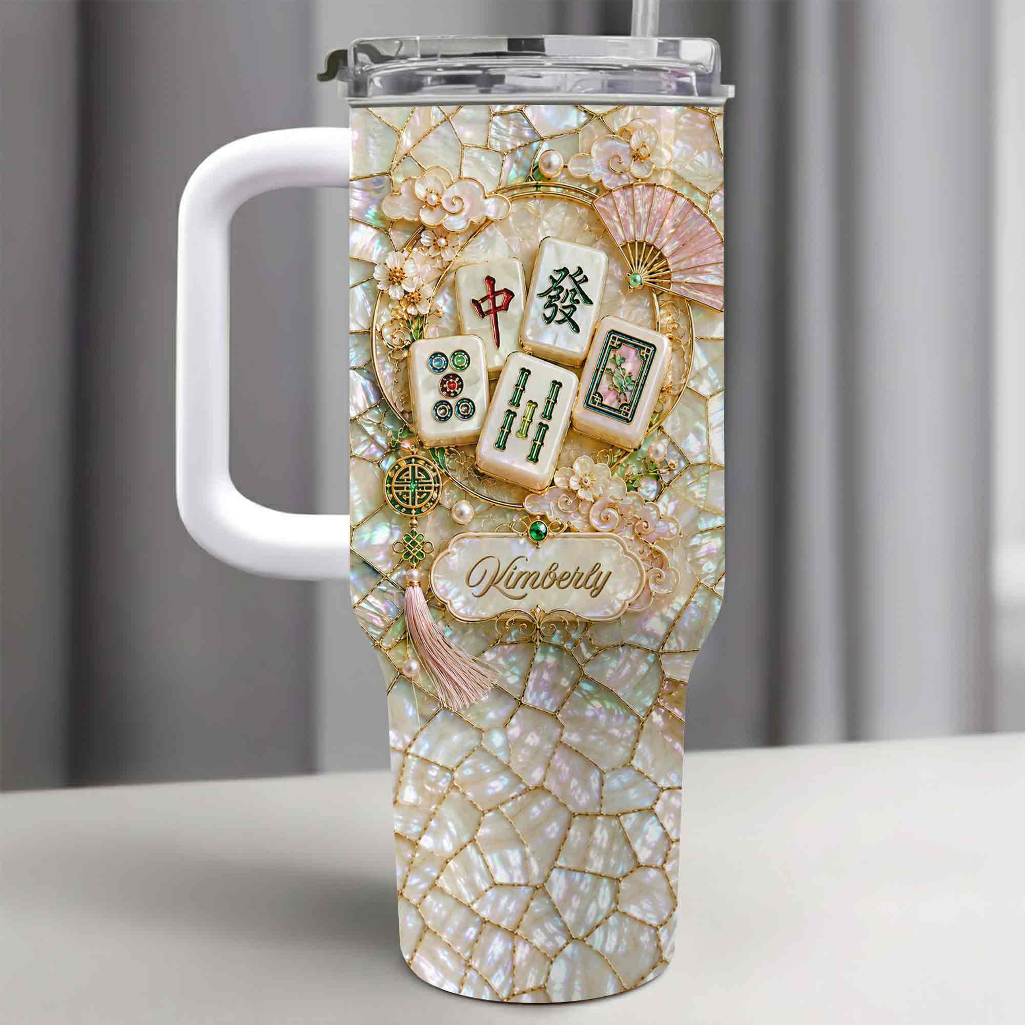 Personalized 40oz Stainless Steel Tumbler Mahjong Design Gift