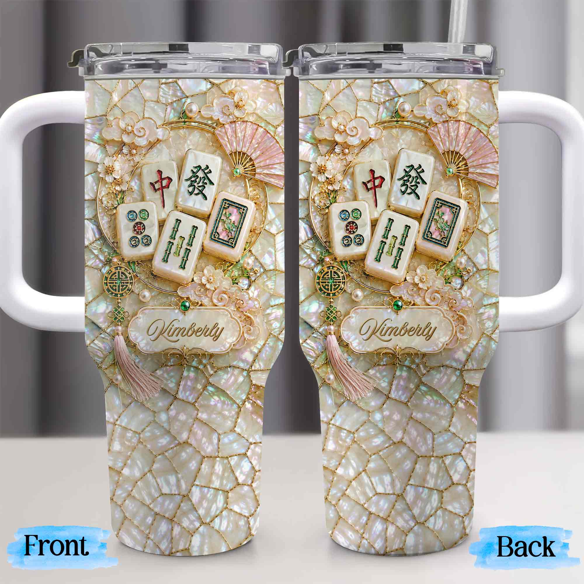 Personalized 40oz Stainless Steel Tumbler Mahjong Design Gift