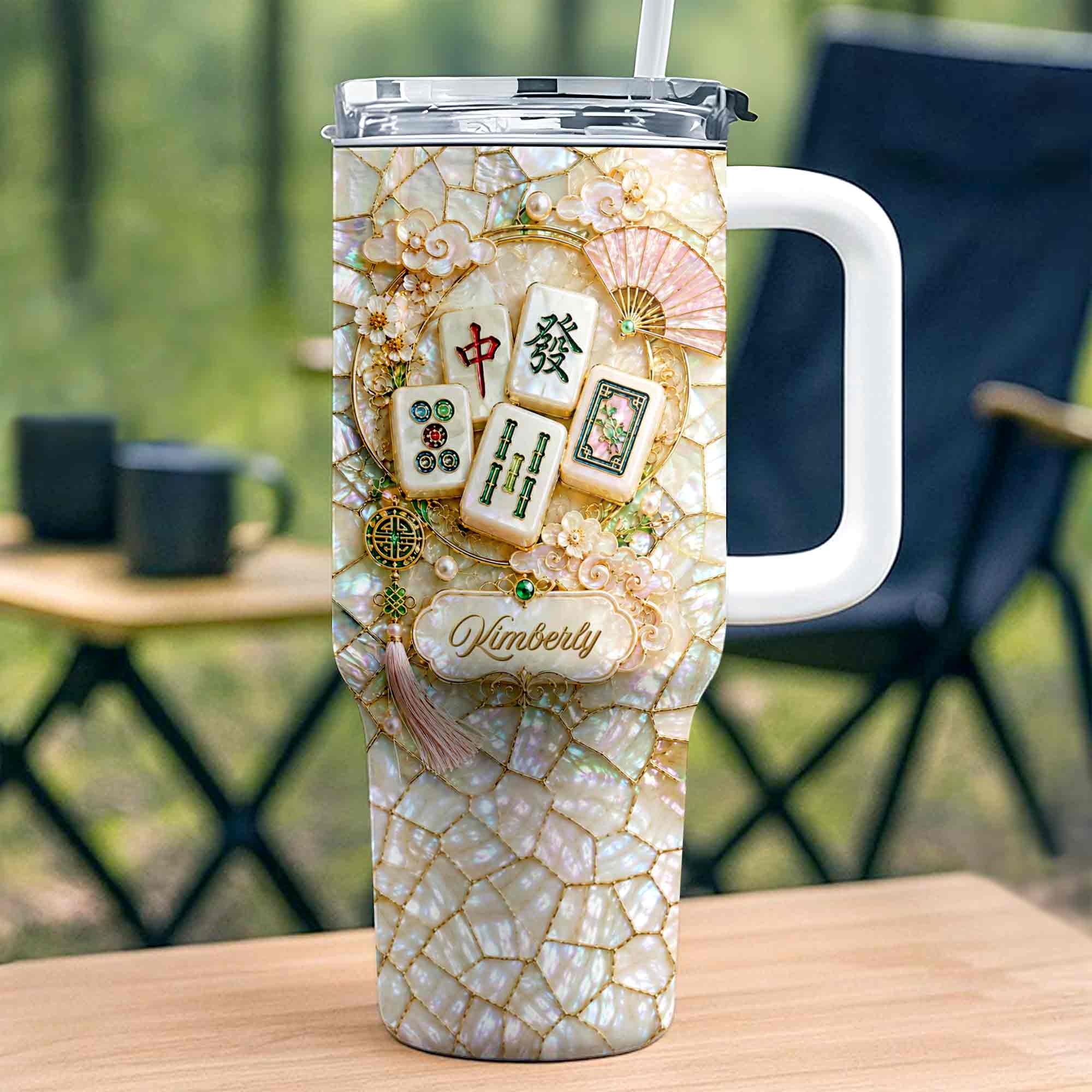 Personalized 40oz Stainless Steel Tumbler Mahjong Design Gift