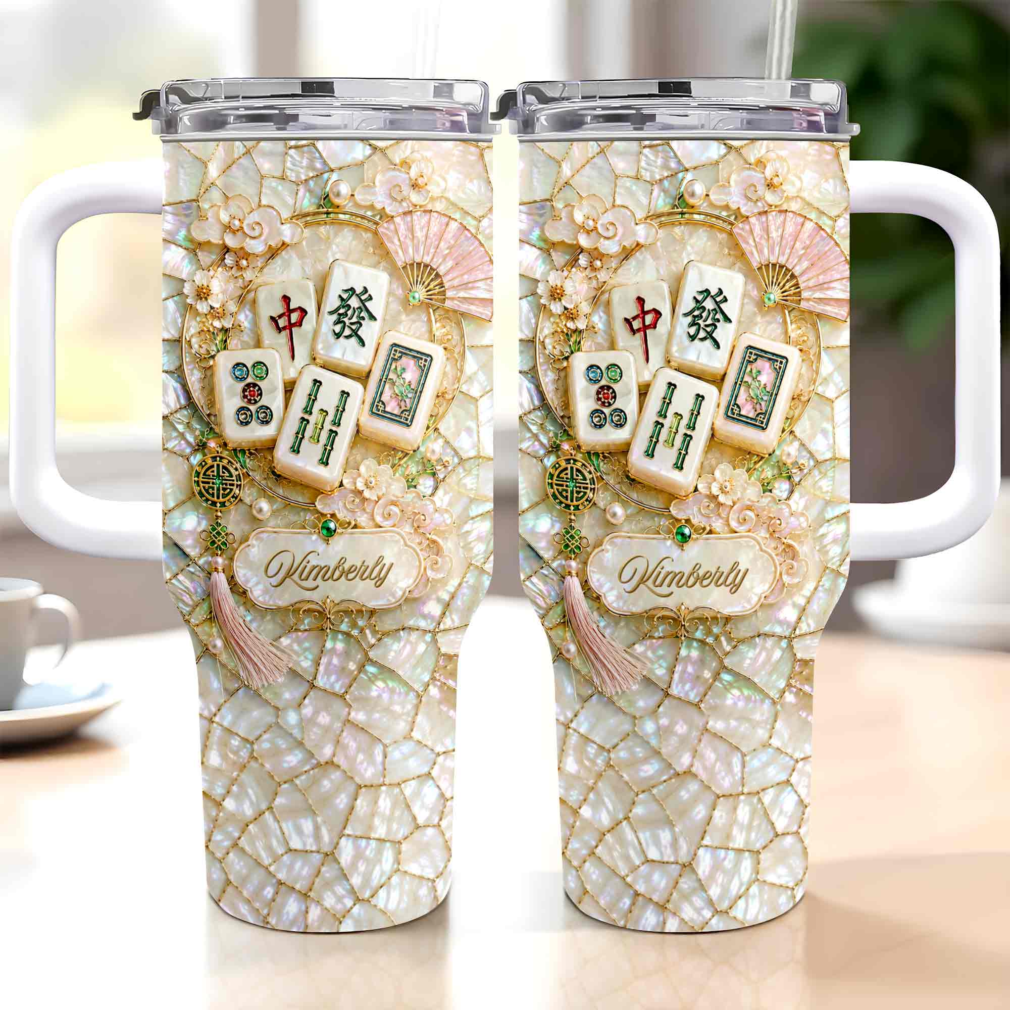 Personalized 40oz Stainless Steel Tumbler Mahjong Design Gift
