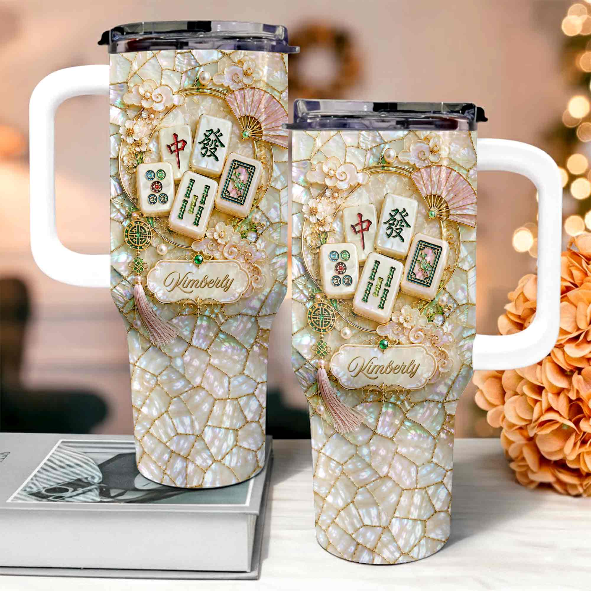 Personalized 40oz Stainless Steel Tumbler Mahjong Design Gift
