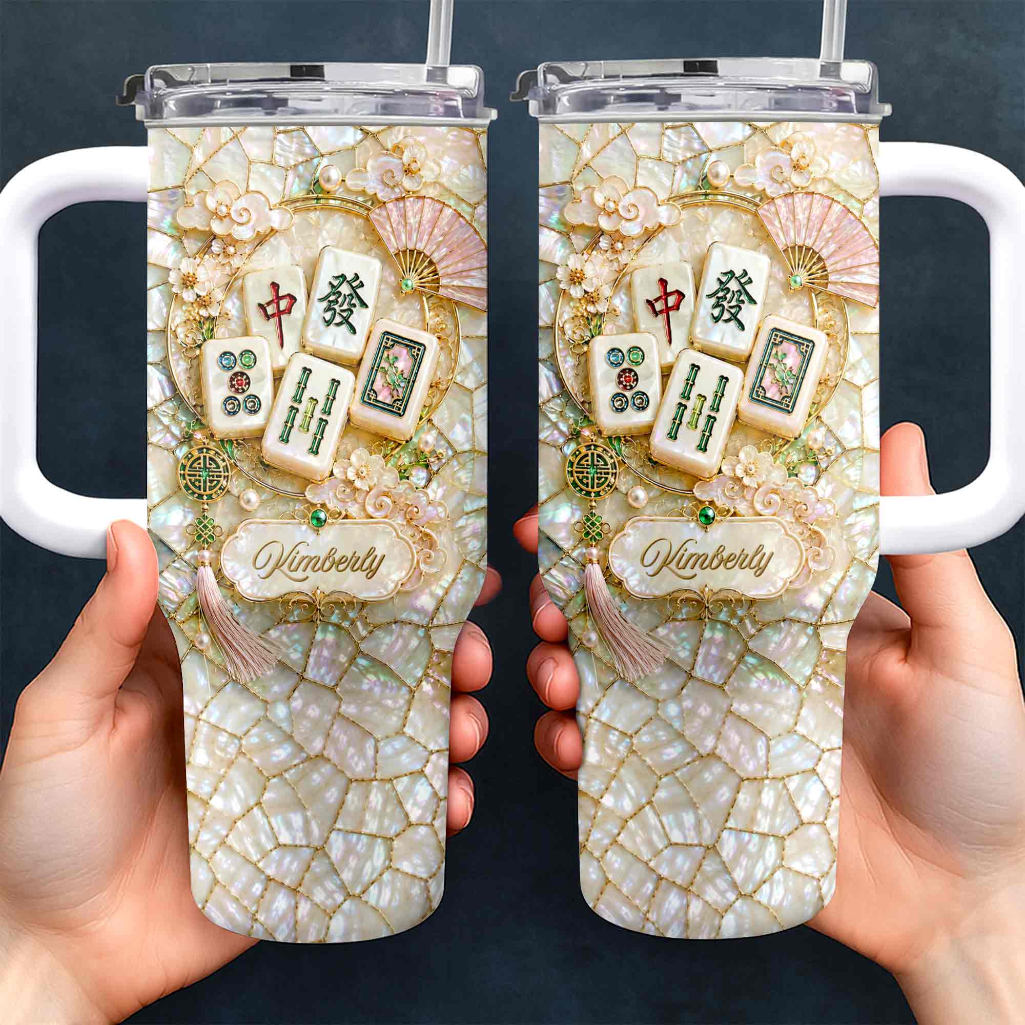 Personalized 40oz Stainless Steel Tumbler Mahjong Design Gift