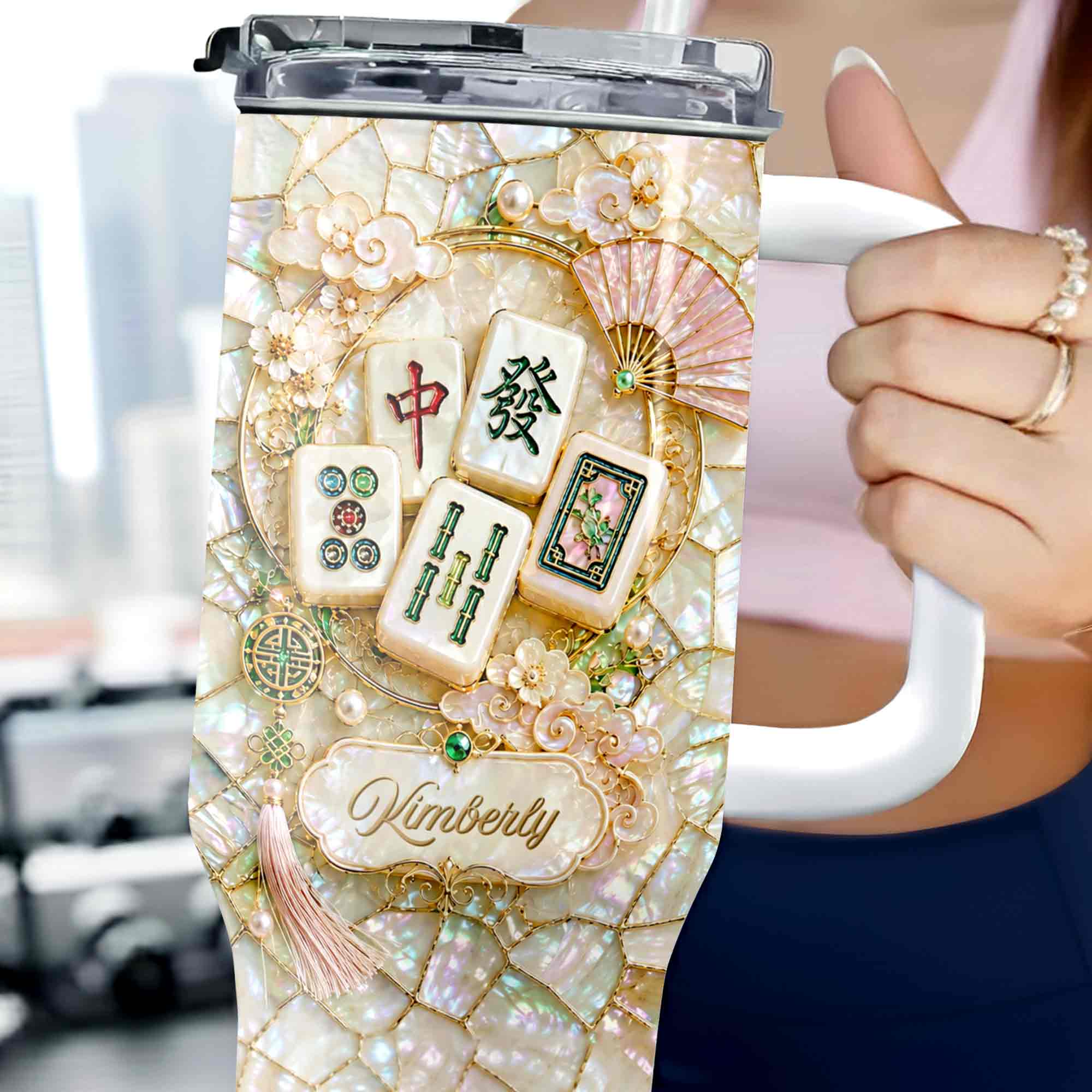 Personalized 40oz Stainless Steel Tumbler Mahjong Design Gift