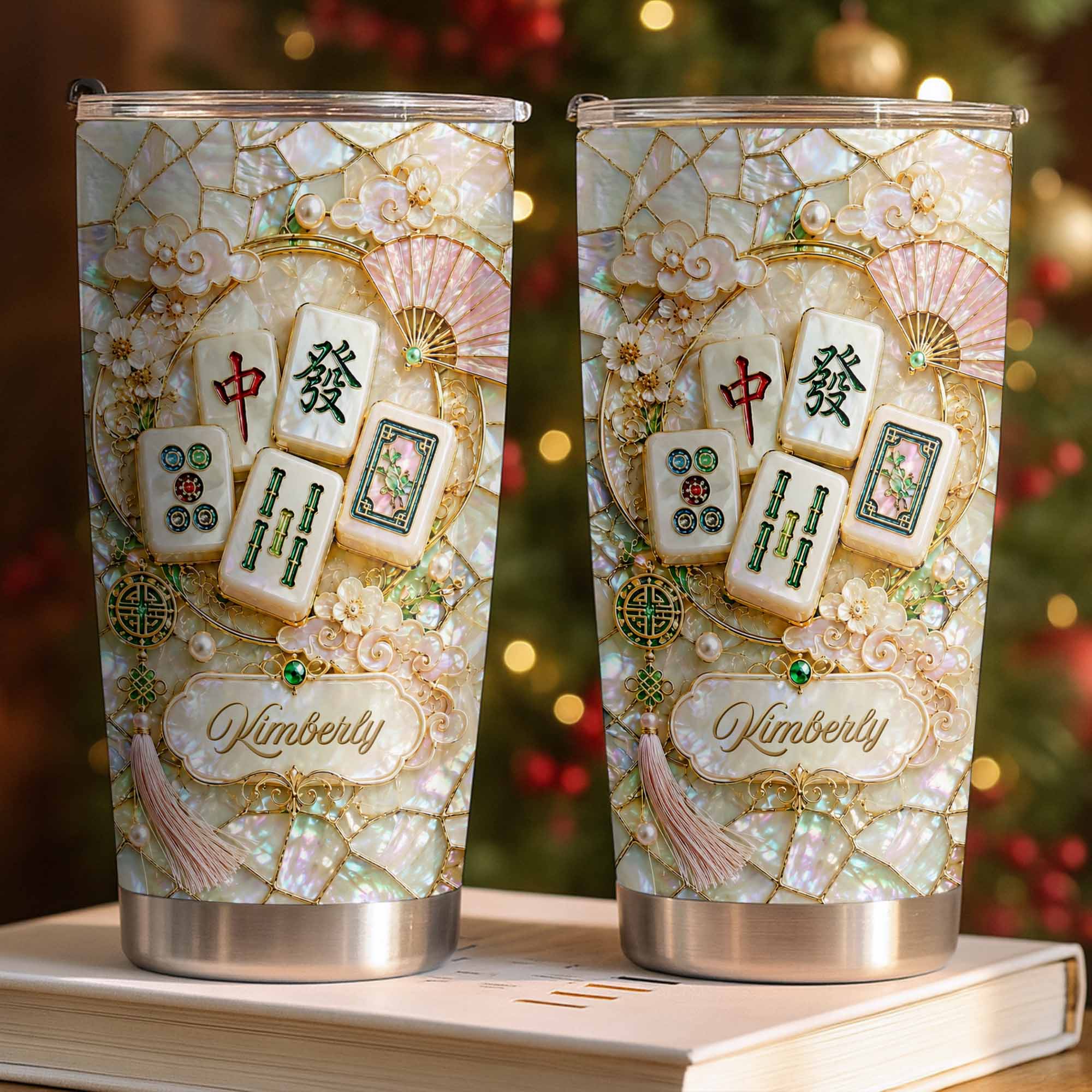 Personalized Floral Mahjong Tiles Custom Name Tumbler 20oz Gift