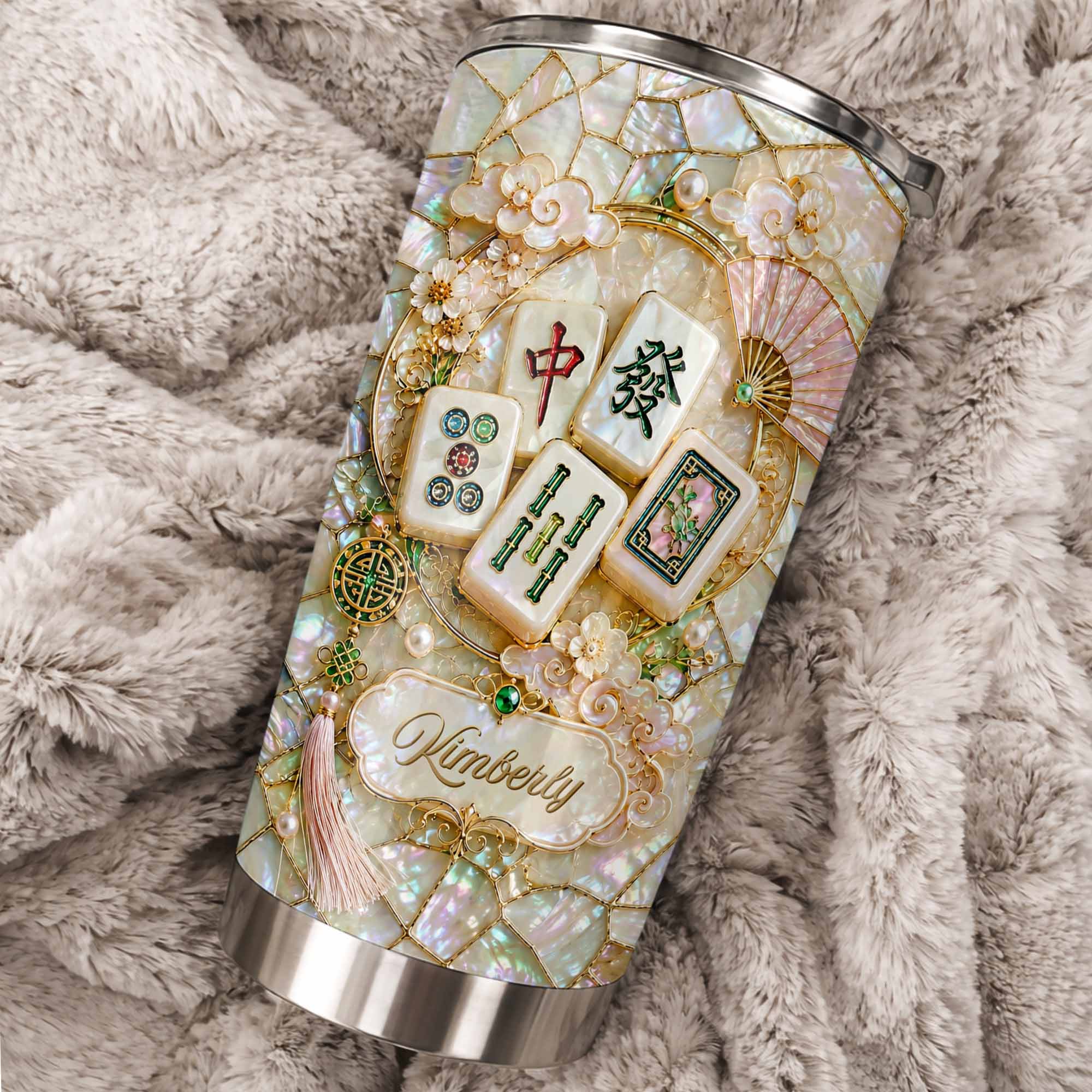Personalized Floral Mahjong Tiles Custom Name Tumbler 20oz Gift