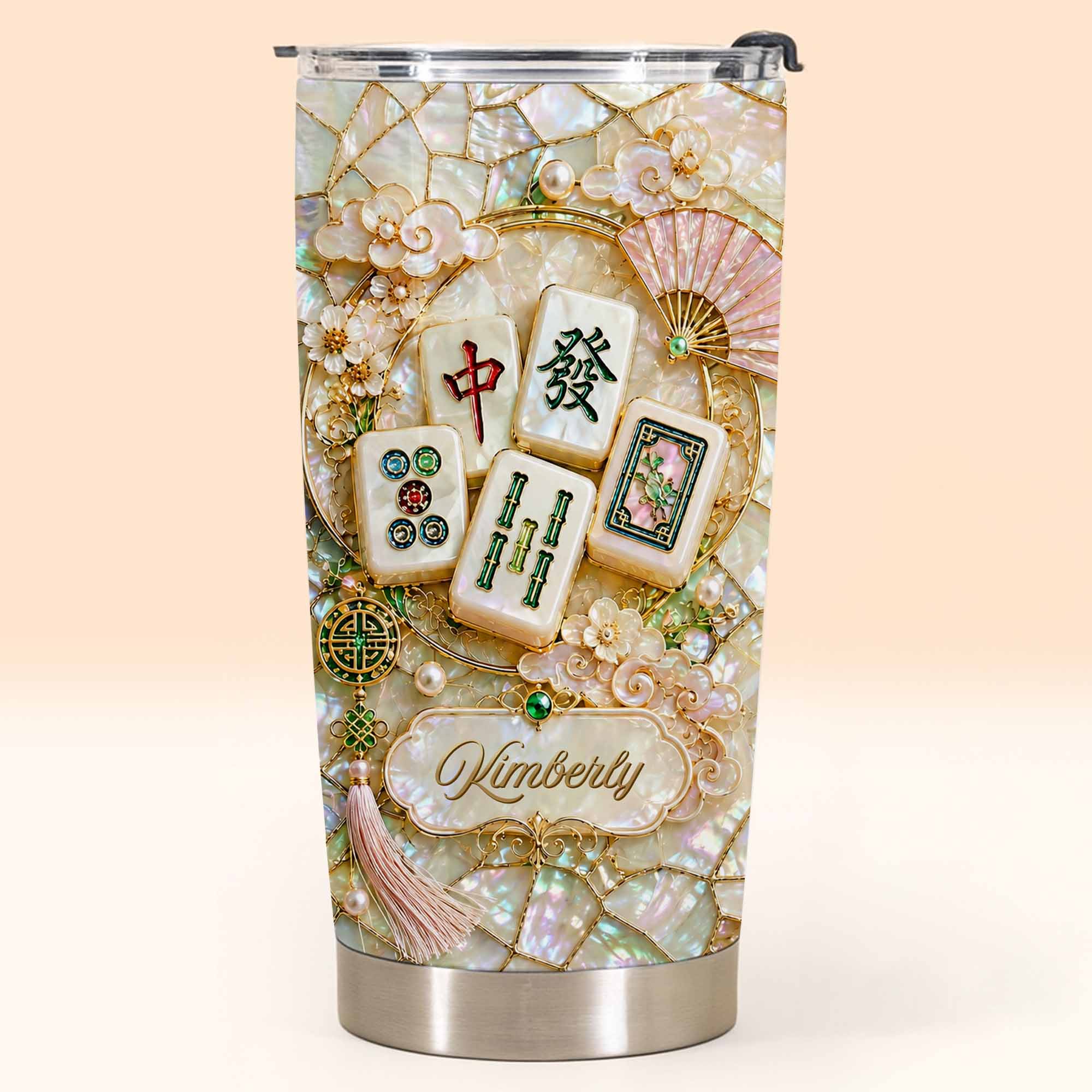 Personalized Floral Mahjong Tiles Custom Name Tumbler 20oz Gift