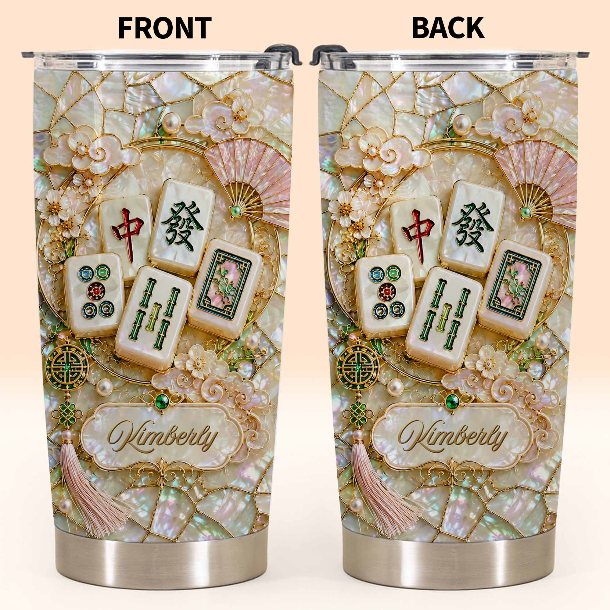 Personalized Floral Mahjong Tiles Custom Name Tumbler 20oz Gift