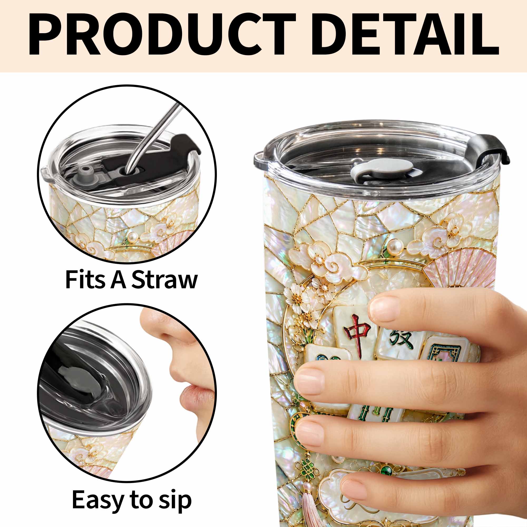 Personalized Floral Mahjong Tiles Custom Name Tumbler 20oz Gift