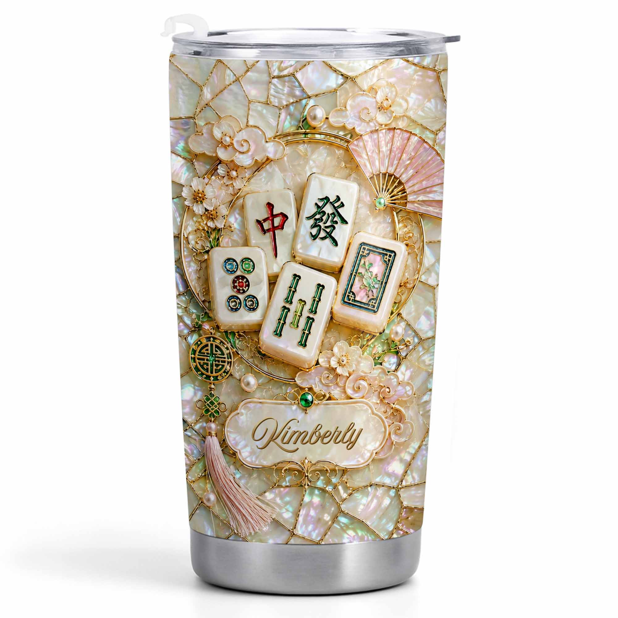 Personalized Floral Mahjong Tiles Custom Name Tumbler 20oz Gift