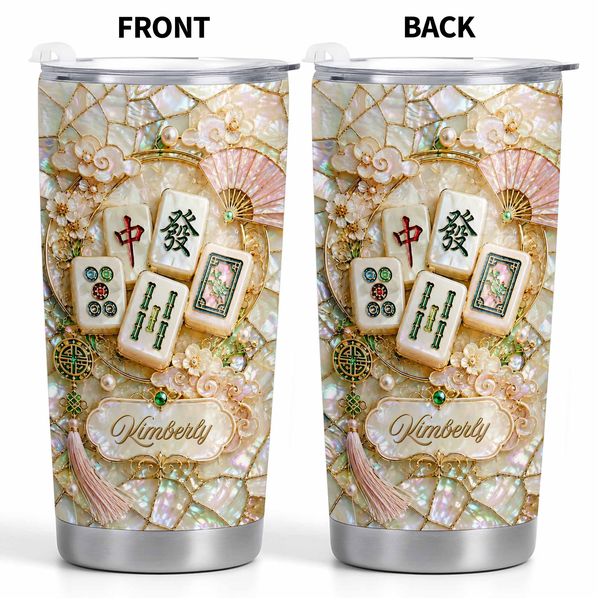 Personalized Floral Mahjong Tiles Custom Name Tumbler 20oz Gift