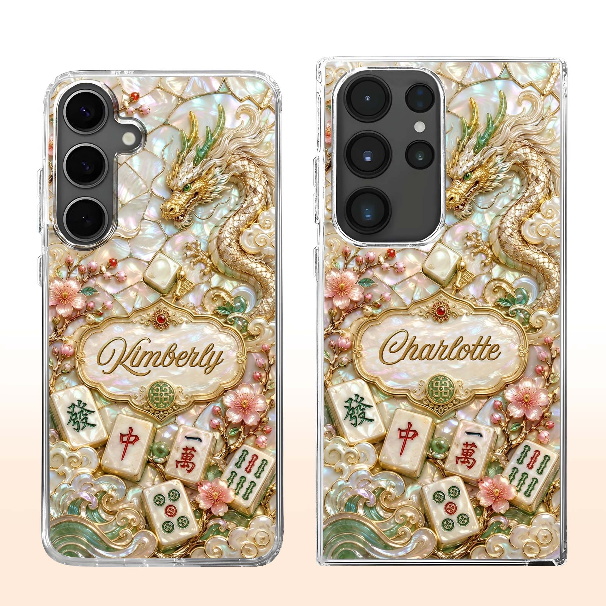 Personalized Clear Phone Case with Dragon & Mahjong Design for Mom