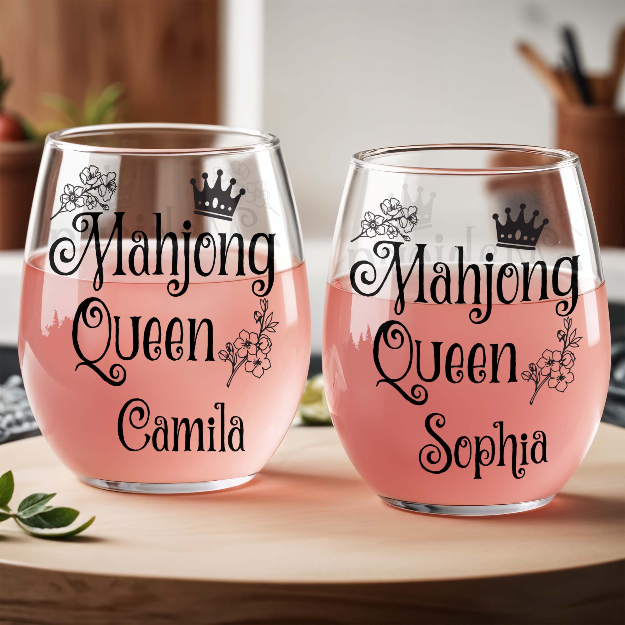 Personalized Stemless Wine Glass for Mahjong Queen Gift