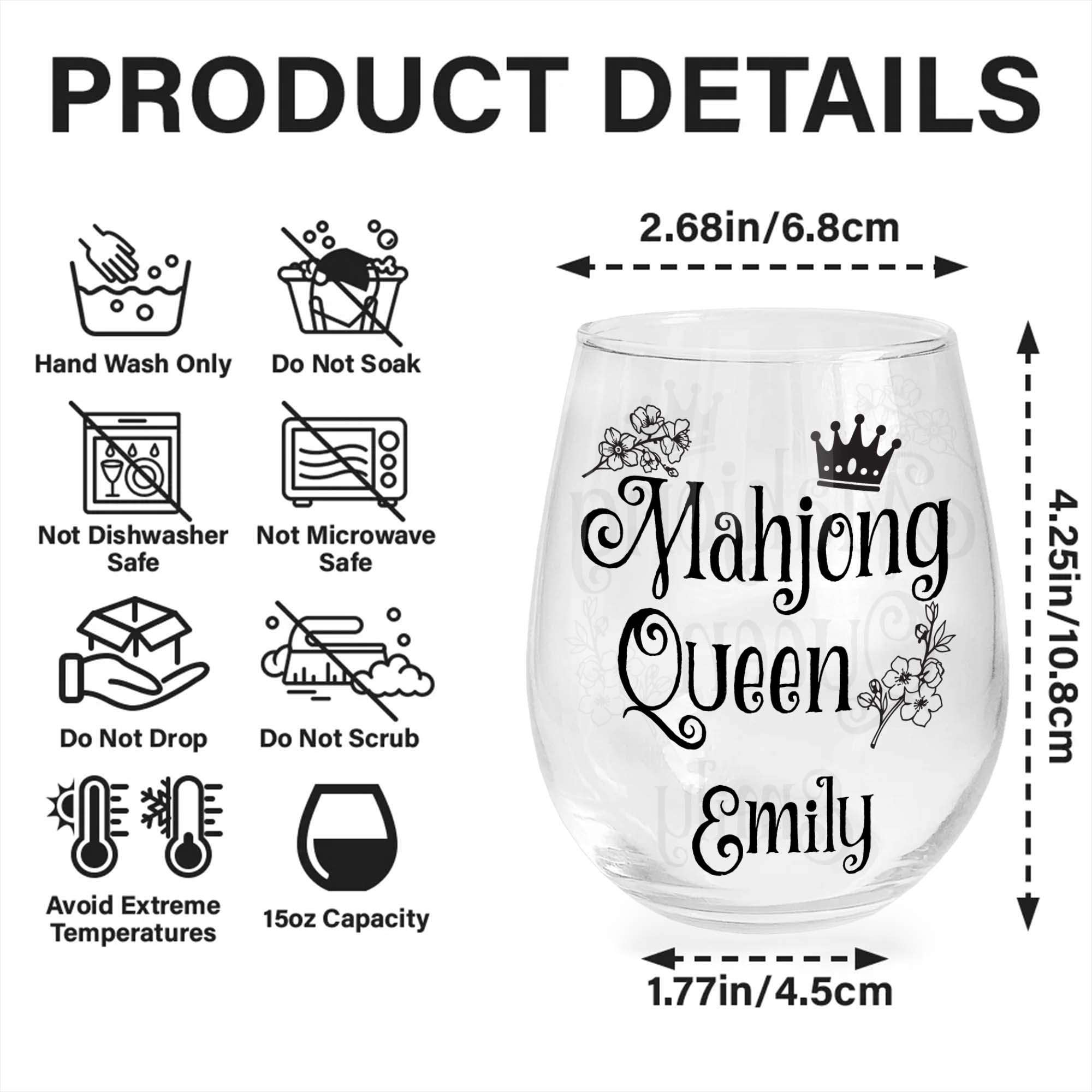Personalized Stemless Wine Glass for Mahjong Queen Gift