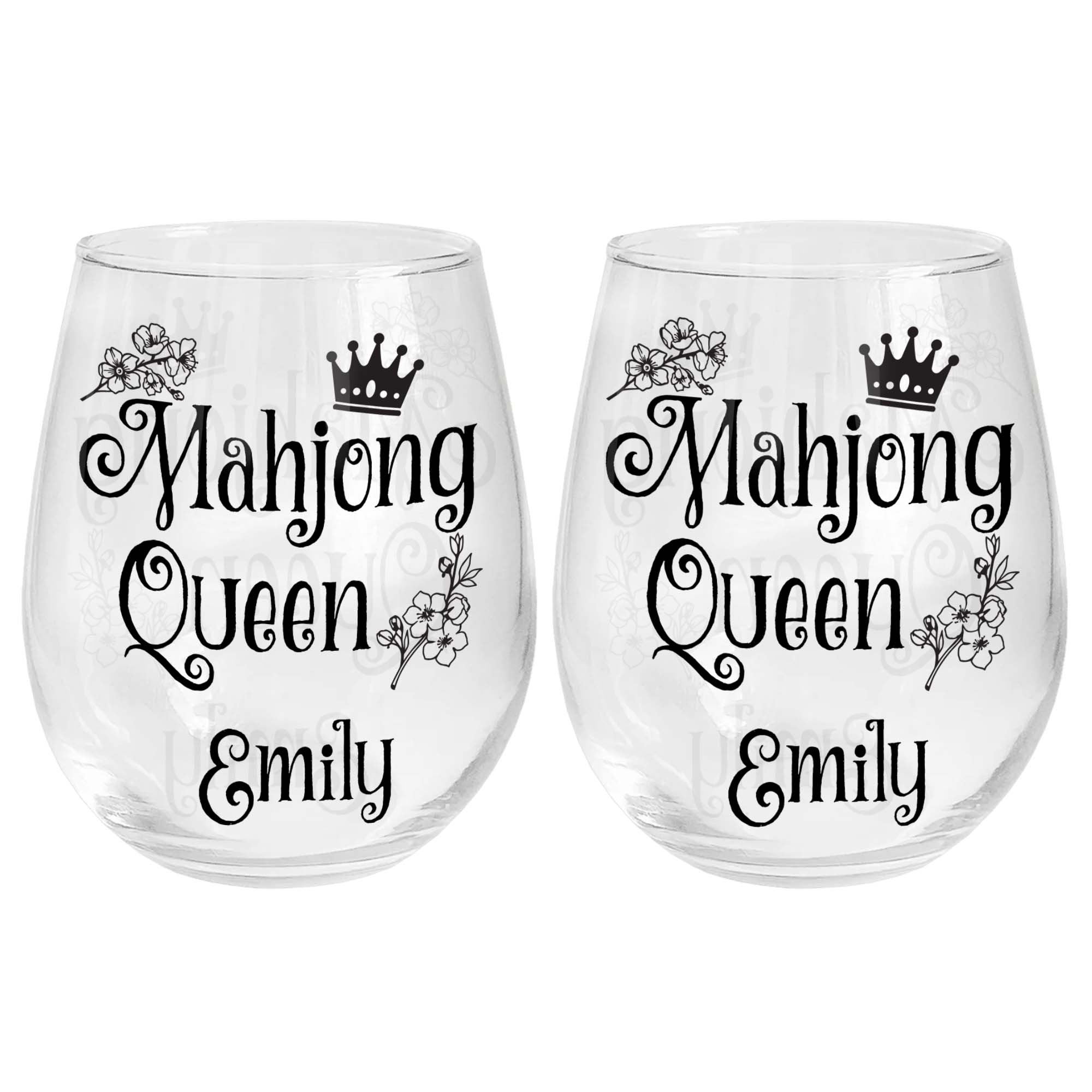 Personalized Stemless Wine Glass for Mahjong Queen Gift
