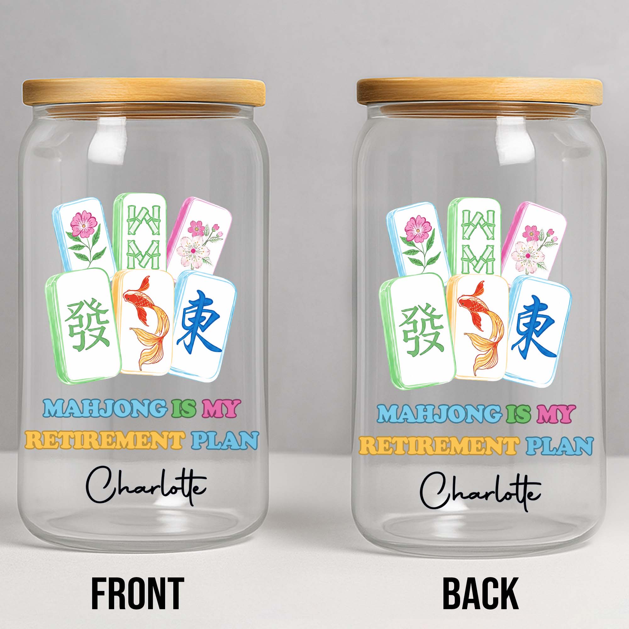 Personalized Floral Mahjong Tiles Glass Can Custom Name Gift for Mom