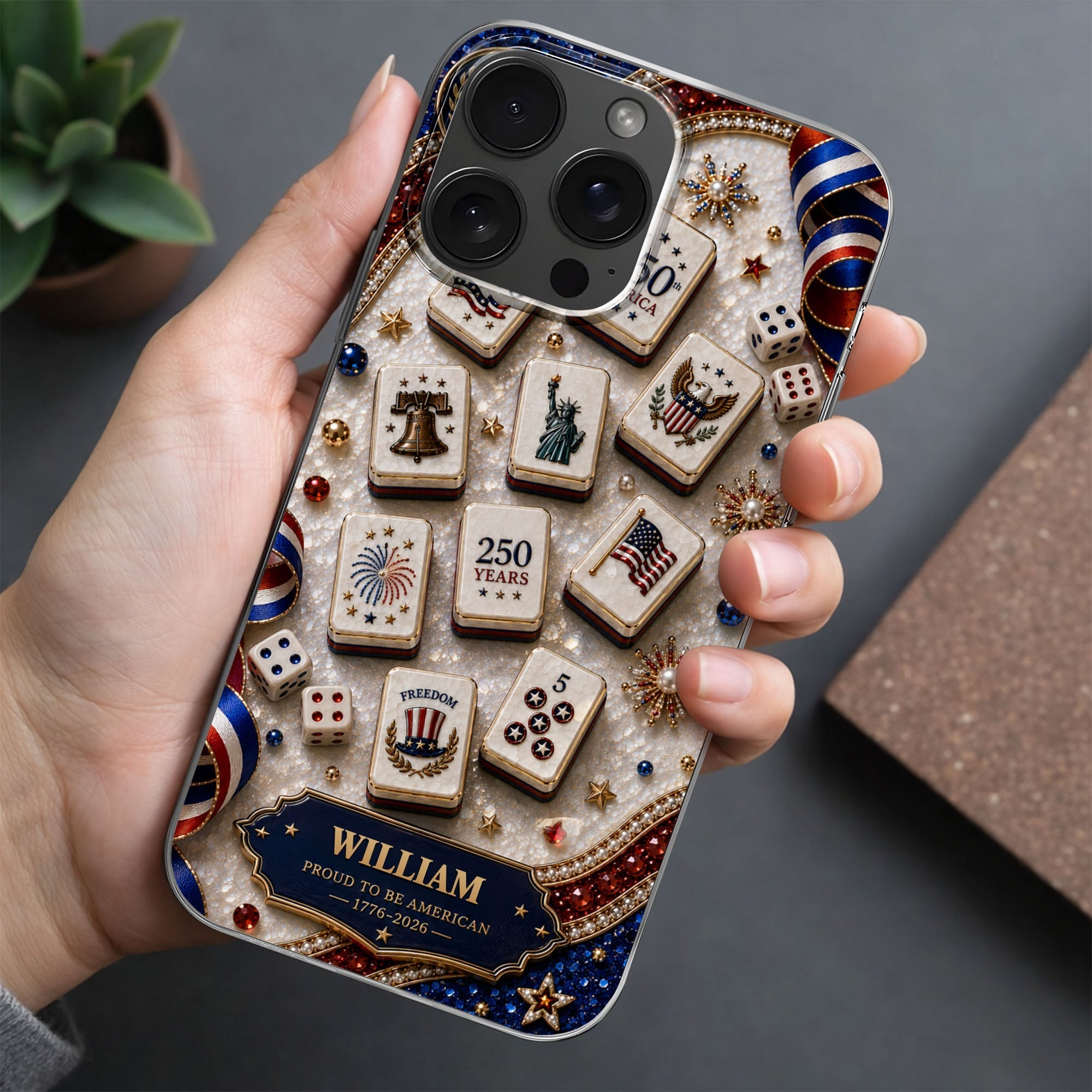 Personalized Clear Phone Case 4th of July Freedom Design