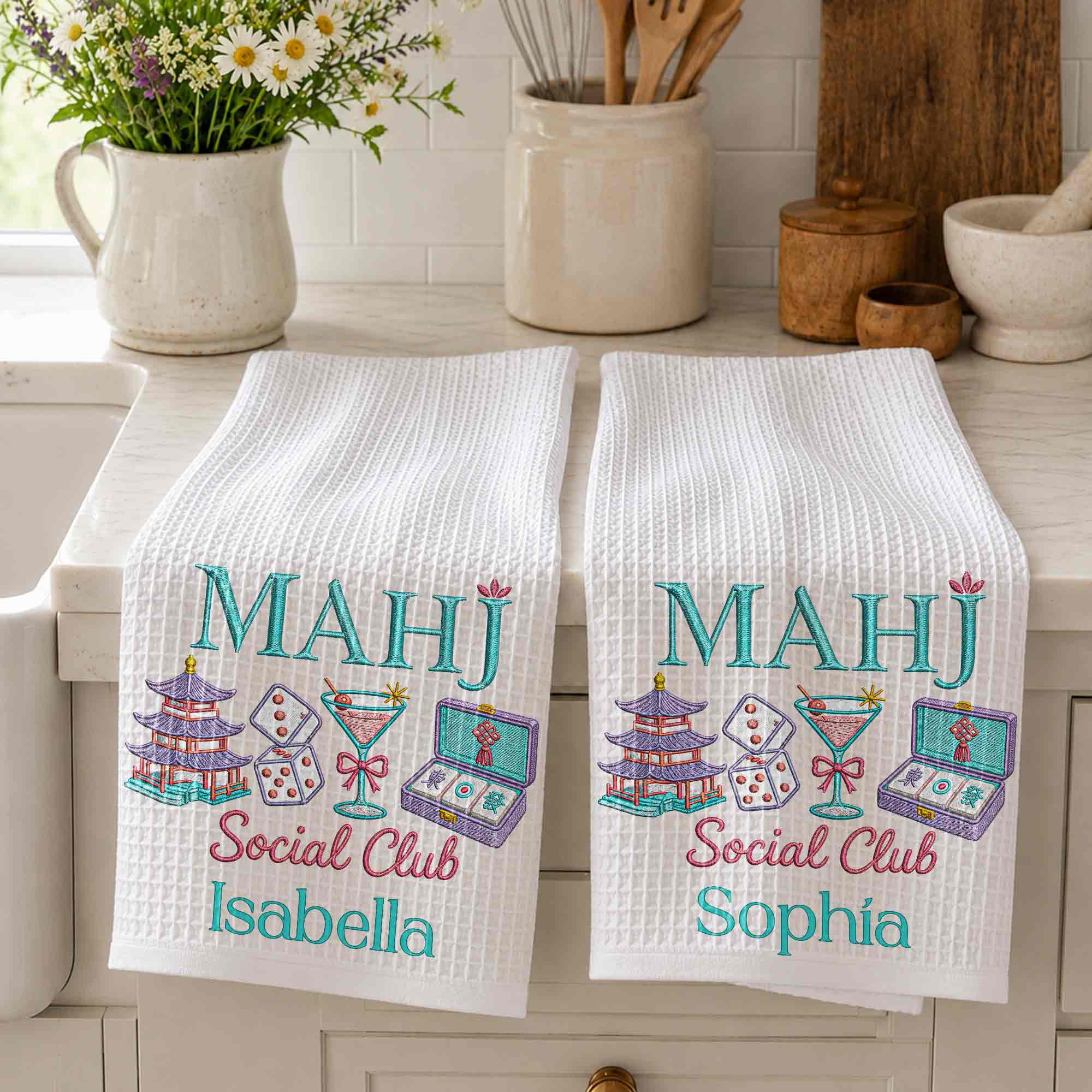 Personalized Mahj Social Club Kitchen Towel Custom Name Gift