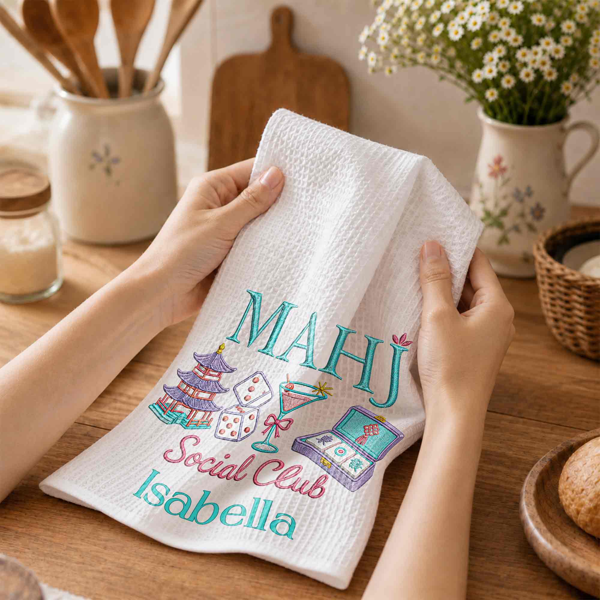Personalized Mahj Social Club Kitchen Towel Custom Name Gift