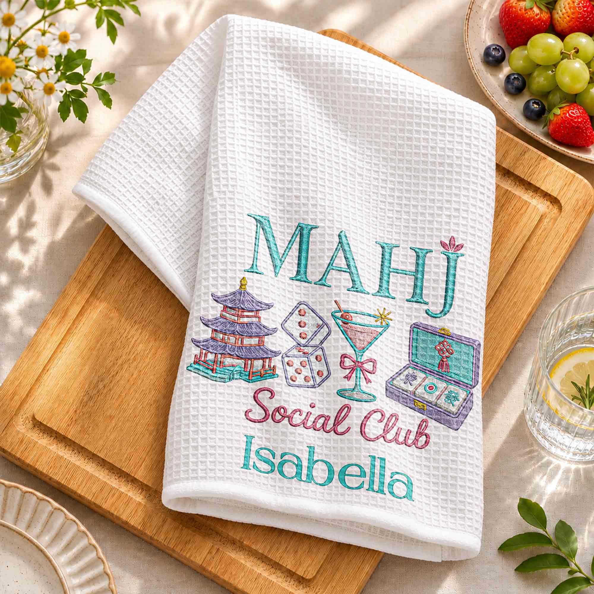 Personalized Mahj Social Club Kitchen Towel Custom Name Gift