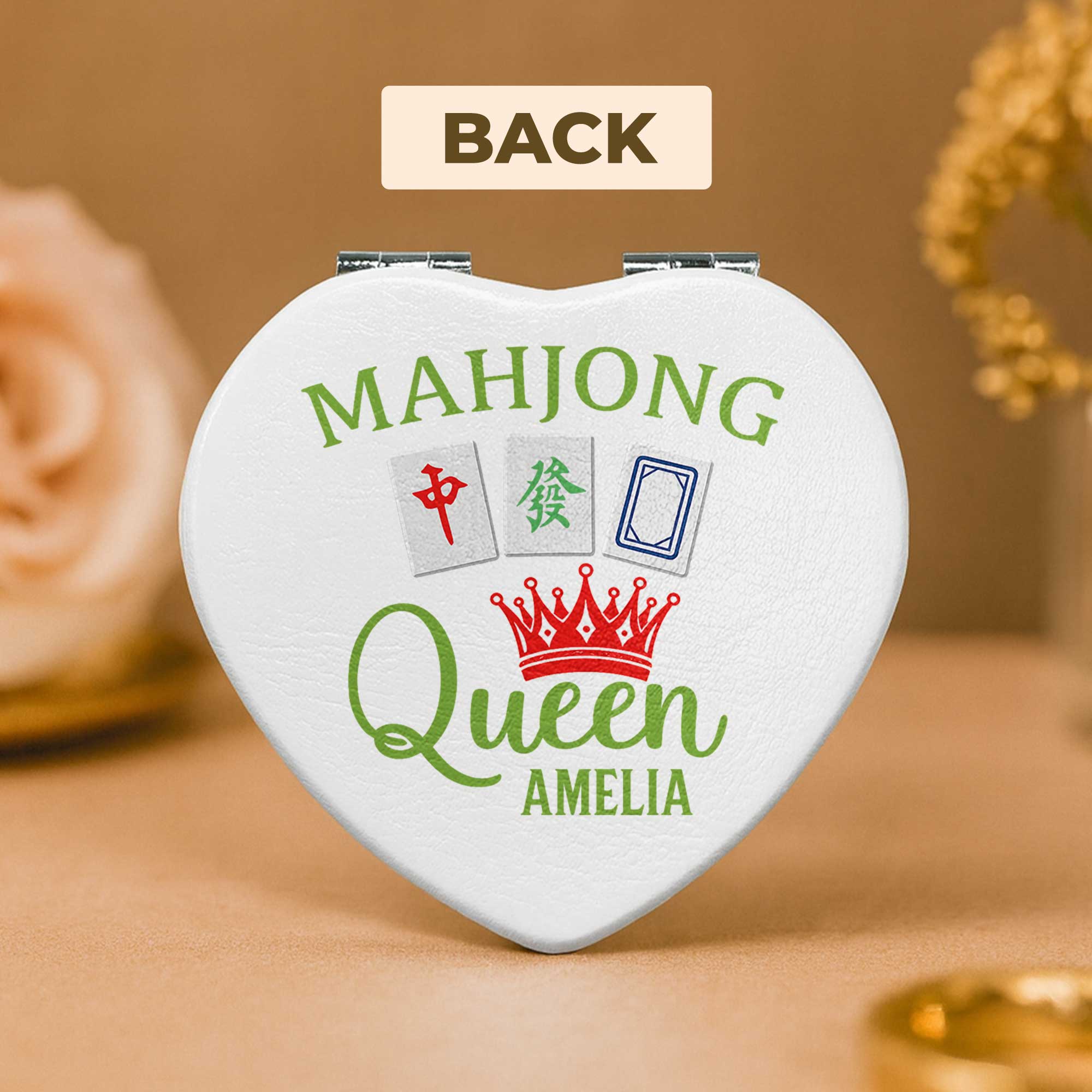 Personalized Mahjong Queen Heart Compact Mirror Custom Gift