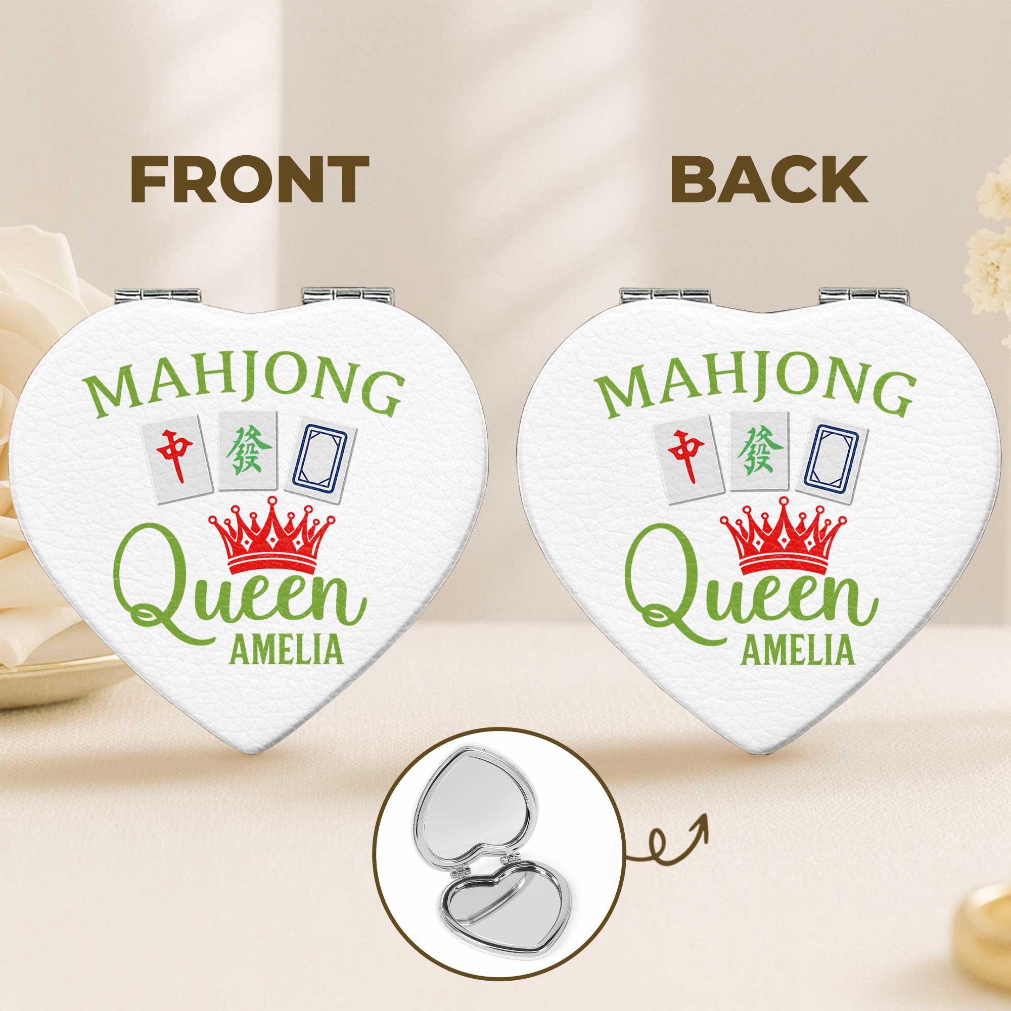 Personalized Mahjong Queen Heart Compact Mirror Custom Gift