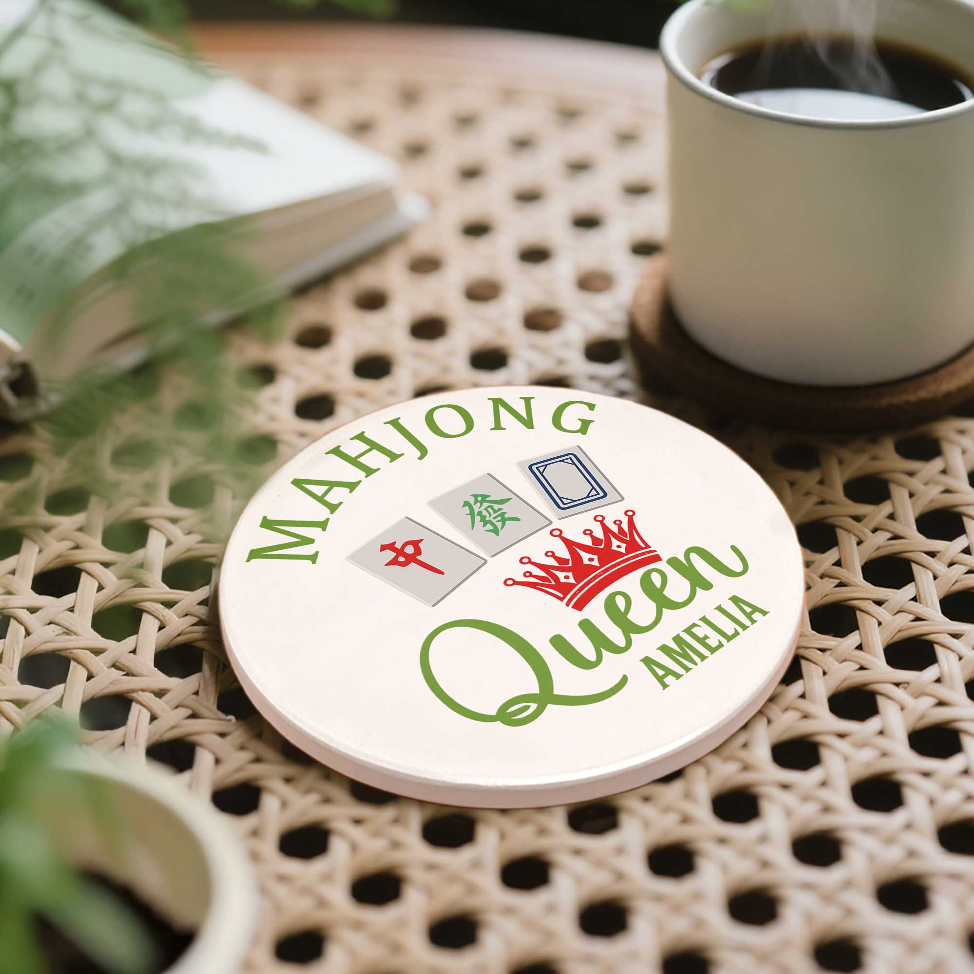 Personalized Mahjong Queen Ceramic Coaster Custom Gift for Her