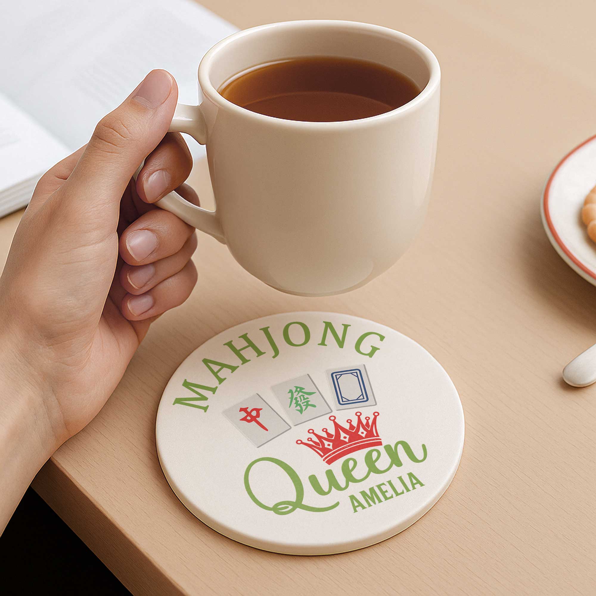 Personalized Mahjong Queen Ceramic Coaster Custom Gift for Her