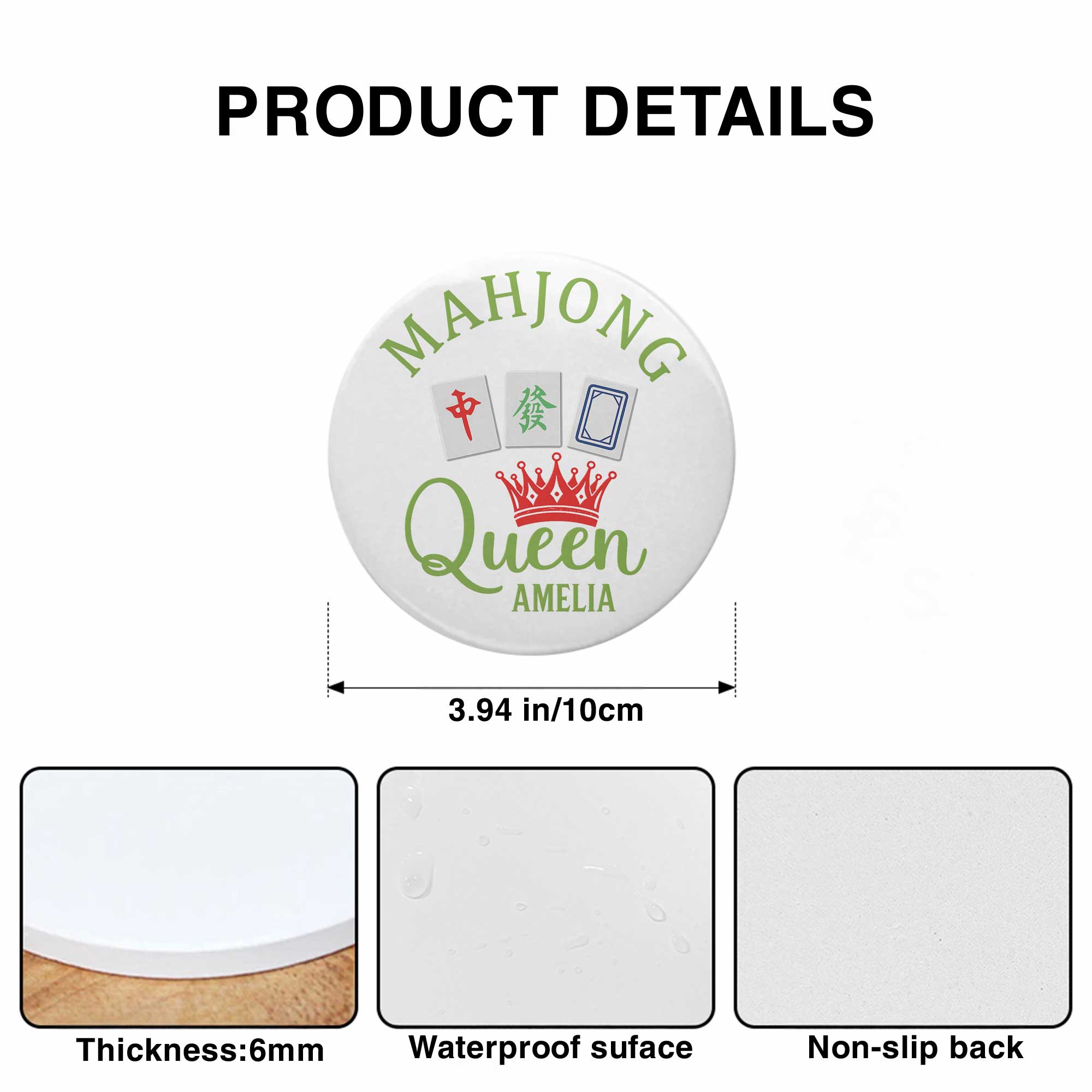 Personalized Mahjong Queen Ceramic Coaster Custom Gift for Her