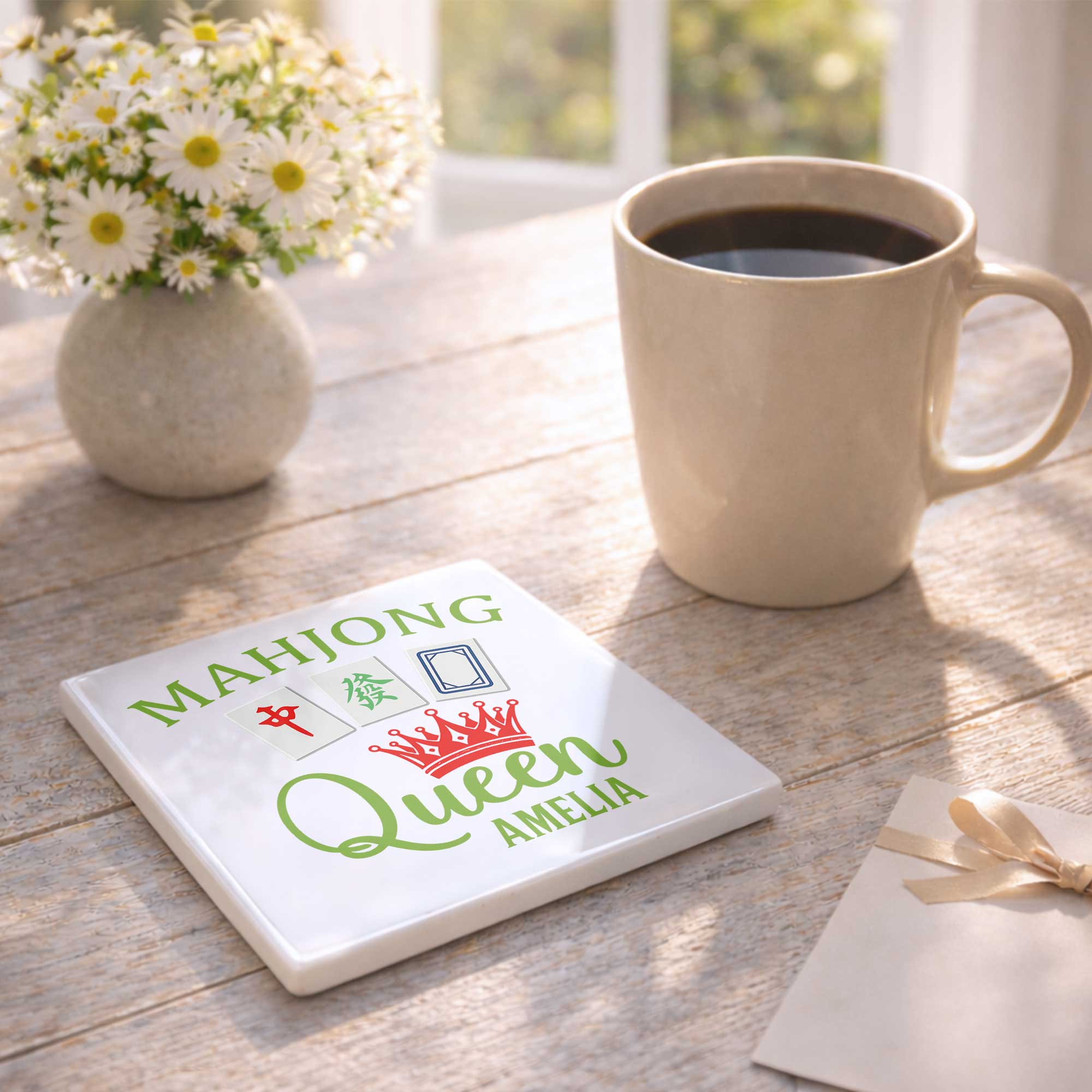 Personalized Mahjong Queen Custom Ceramic Coaster for Mom