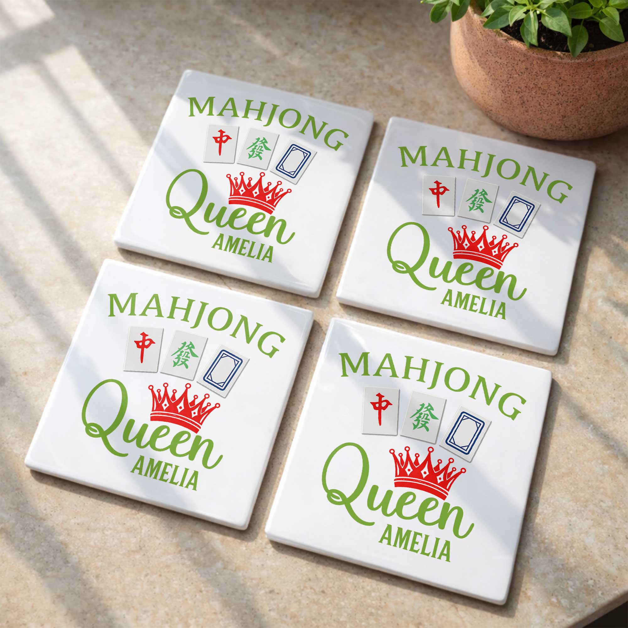 Personalized Mahjong Queen Custom Ceramic Coaster for Mom