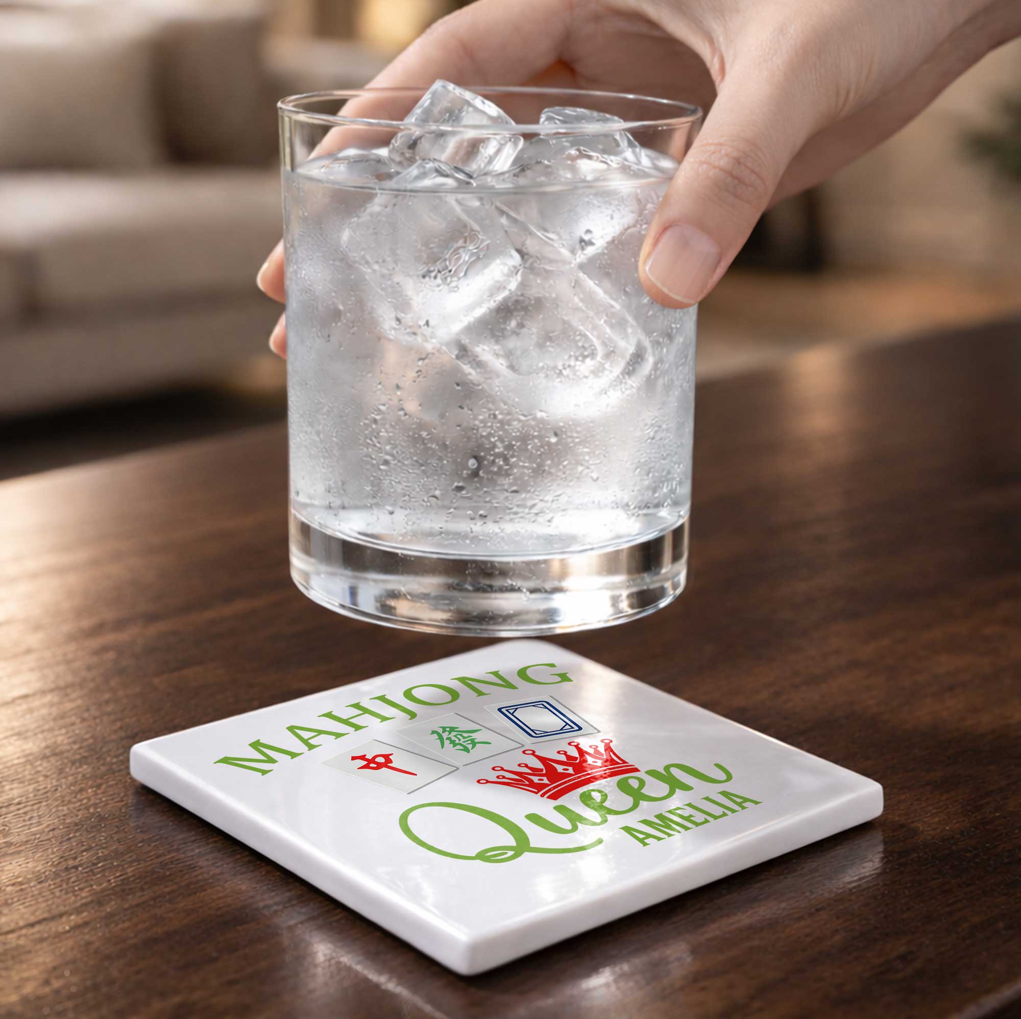 Personalized Mahjong Queen Custom Ceramic Coaster for Mom