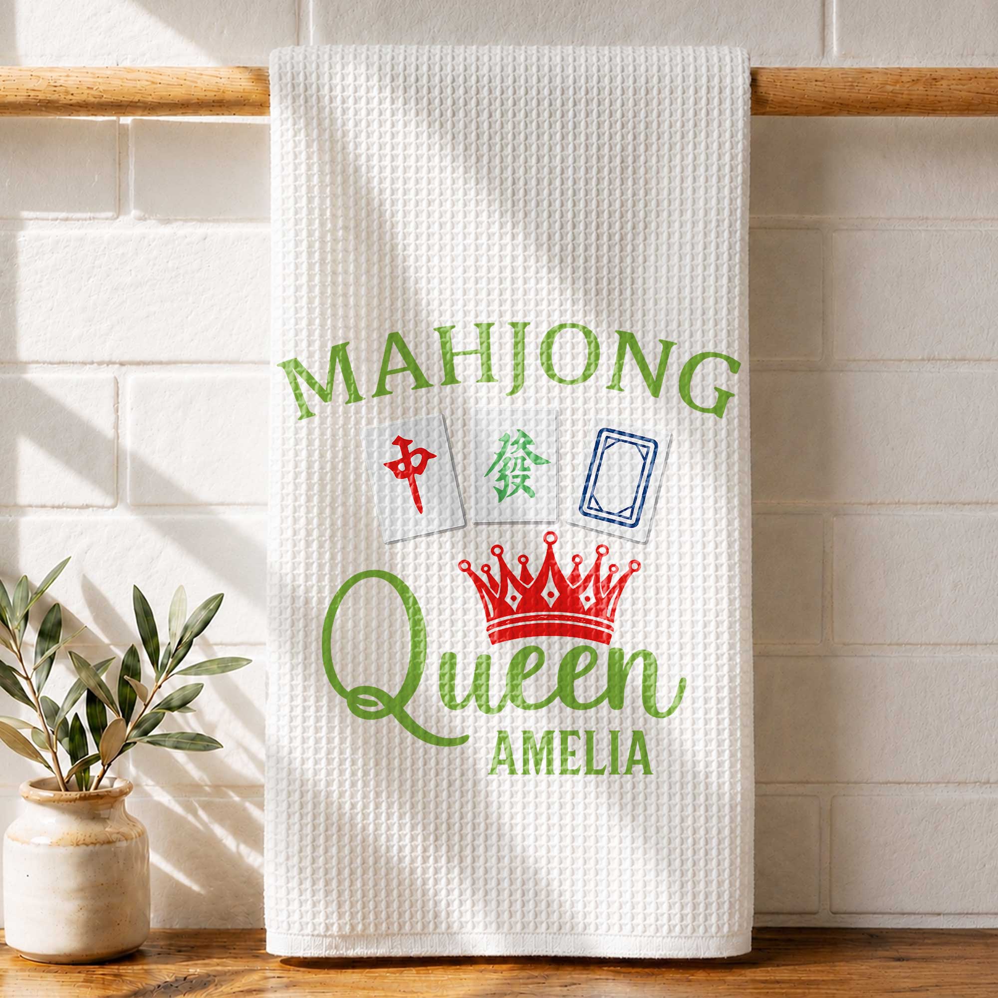 Personalized Mahjong Queen Kitchen Towel Custom Gift for Mom