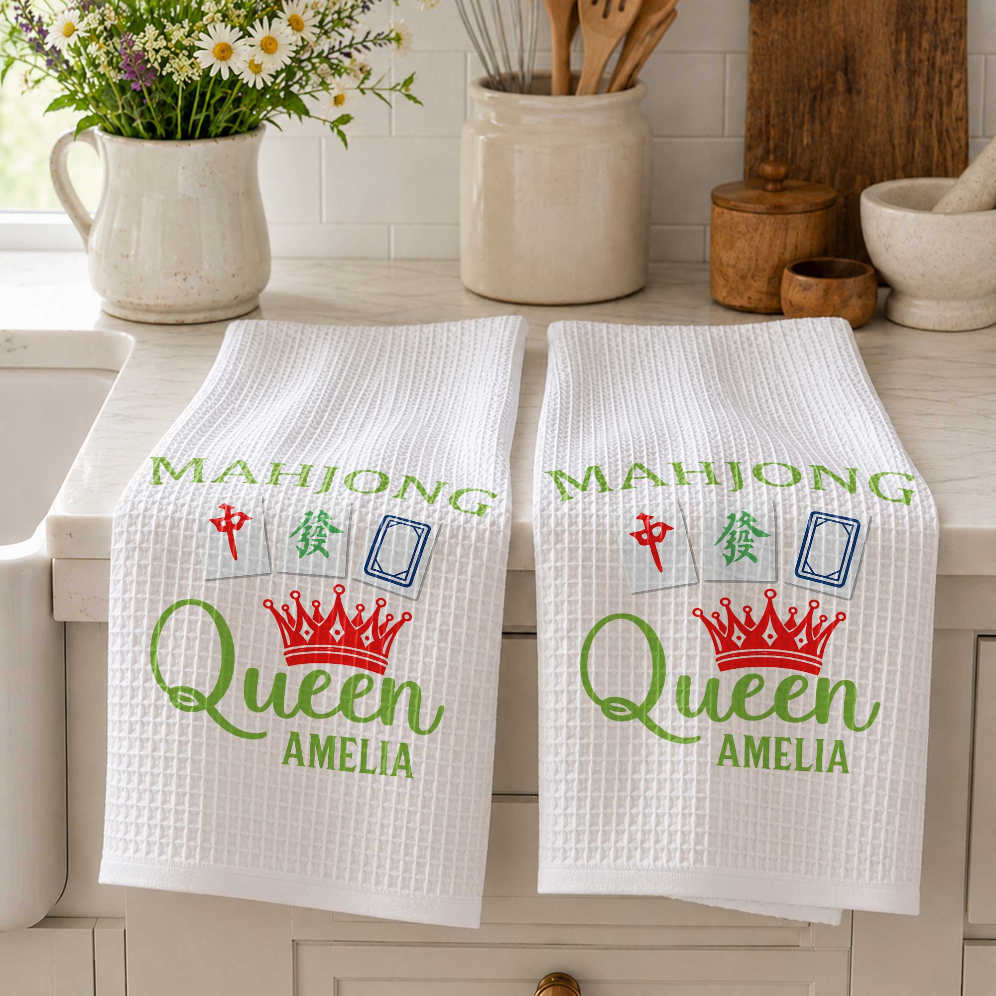 Personalized Mahjong Queen Kitchen Towel Custom Gift for Mom