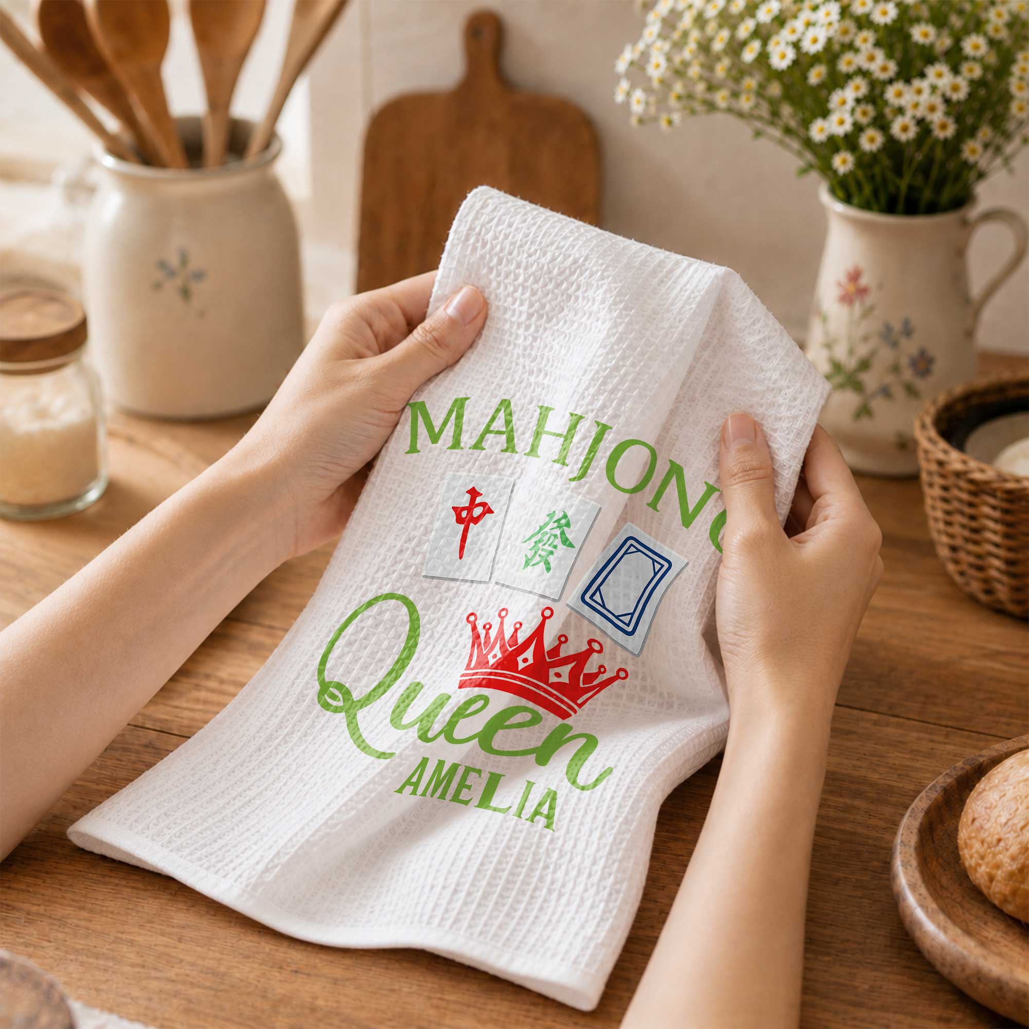 Personalized Mahjong Queen Kitchen Towel Custom Gift for Mom