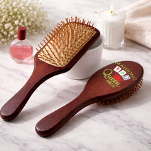 Load image into Gallery viewer, Personalized Bamboo Hair Brush Custom Name Mahjong Queen Gift
